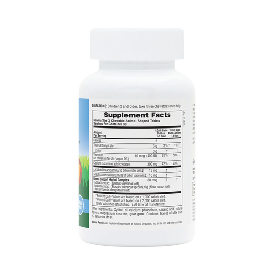NaturesPlus, Source of Life, Animal Parade, Children's Chewable Tooth Fairy Probiotic, Vitamin D3 & Calcium, Vanilla, 90 Animal-Shaped Tablets