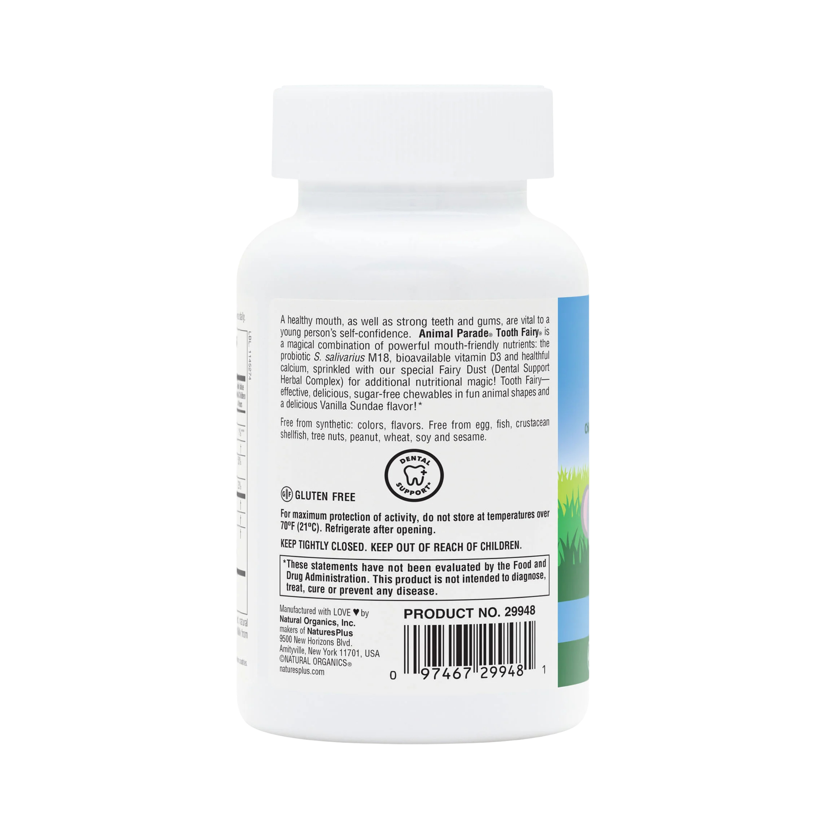 NaturesPlus, Source of Life, Animal Parade, Children's Chewable Tooth Fairy Probiotic, Vitamin D3 & Calcium, Vanilla, 90 Animal-Shaped Tablets