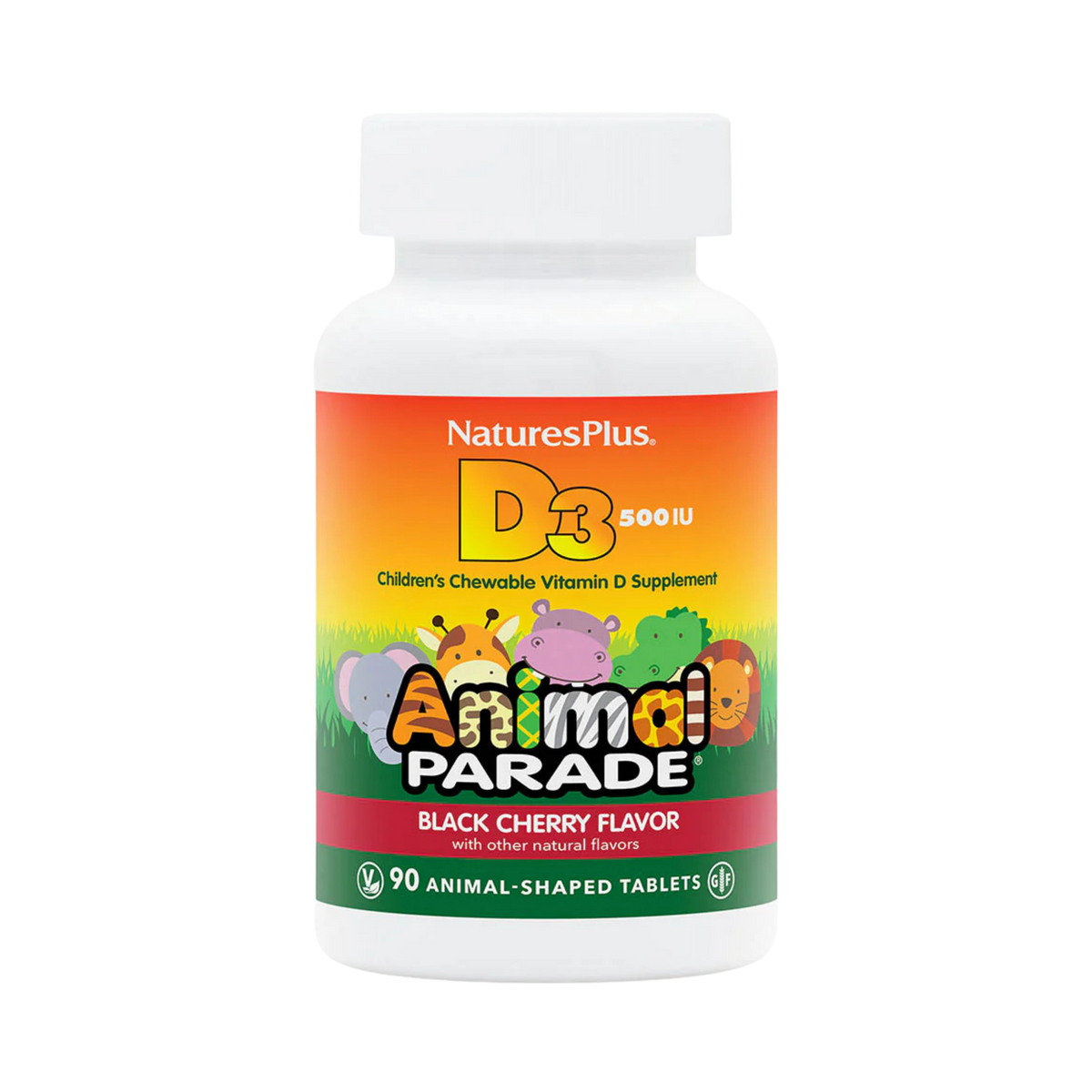 NaturesPlus, Animal Parade, Vitamin D3, Black Cherry, 12.5 Mcg, 90 Animal-Shaped Tablets