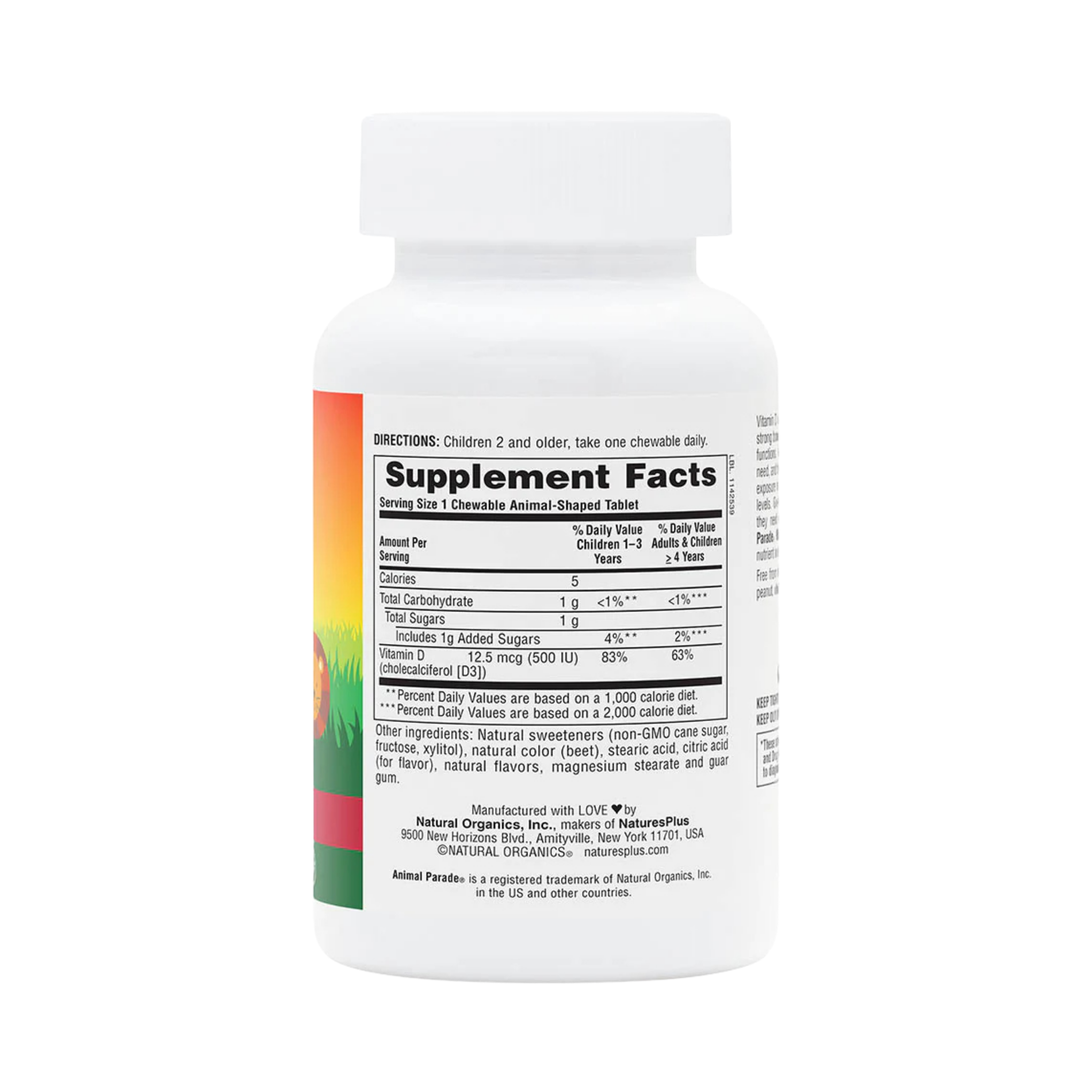 NaturesPlus, Animal Parade, Vitamin D3, Black Cherry, 12.5 Mcg, 90 Animal-Shaped Tablets
