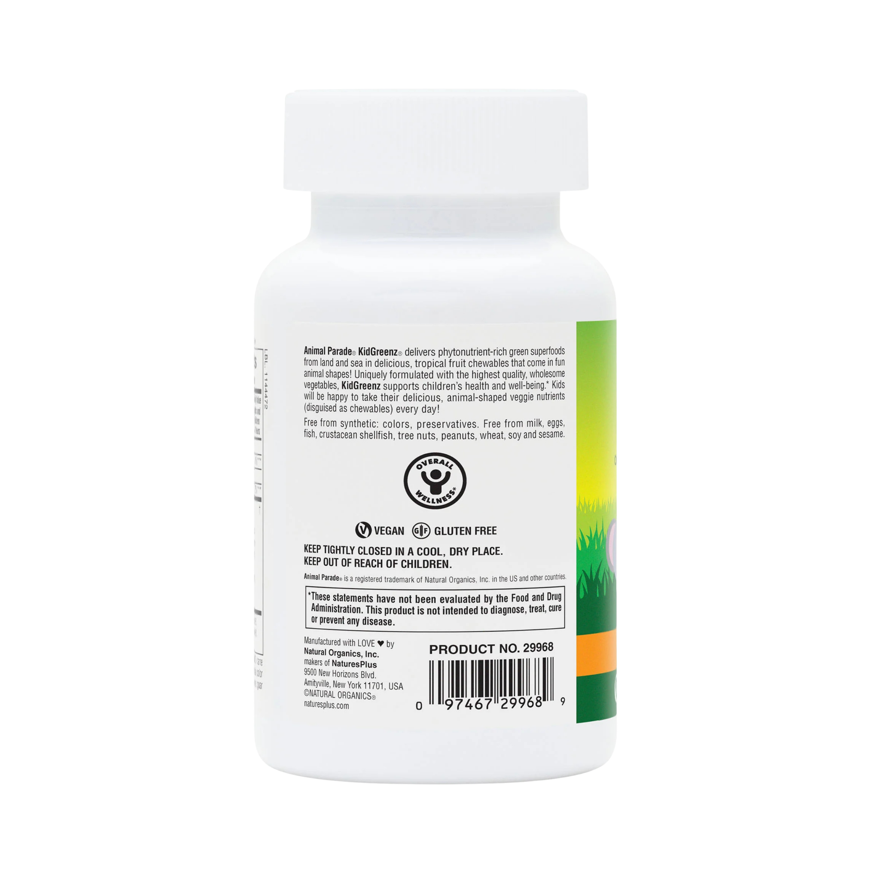NaturesPlus, Animal Parade, Kid Greenz, Children's Chewable Green Food Supplement, Tropical Fruit, 90 Animal-Shaped Tablets