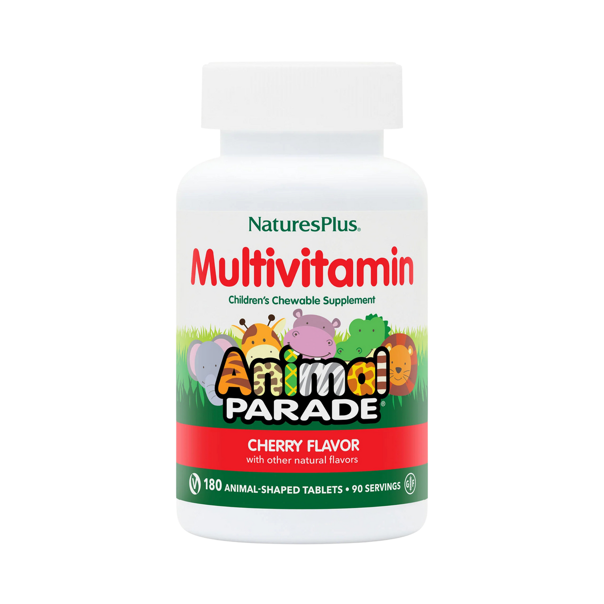 NaturesPlus, Animal Parade, Children's Chewable Multivitamin Supplement, Cherry, 180 Animal-Shaped Tablets