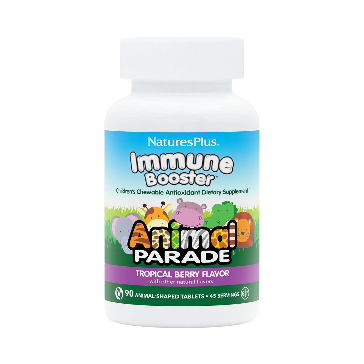 NaturesPlus, Animal Parade, Kids Immune Booster, Tropical Berry, 90 Animal-Shaped Tablets