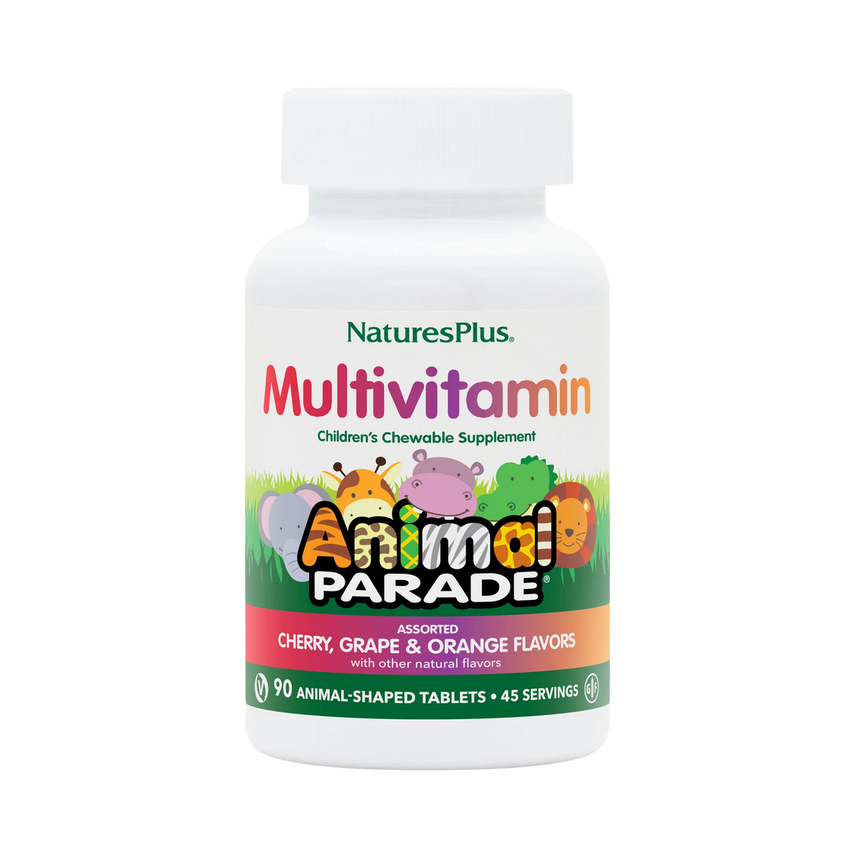 NaturesPlus, Animal Parade, Children's Chewable Multivitamin, Cherry, Grape & Orange, 90 Animal-Shaped Tablets