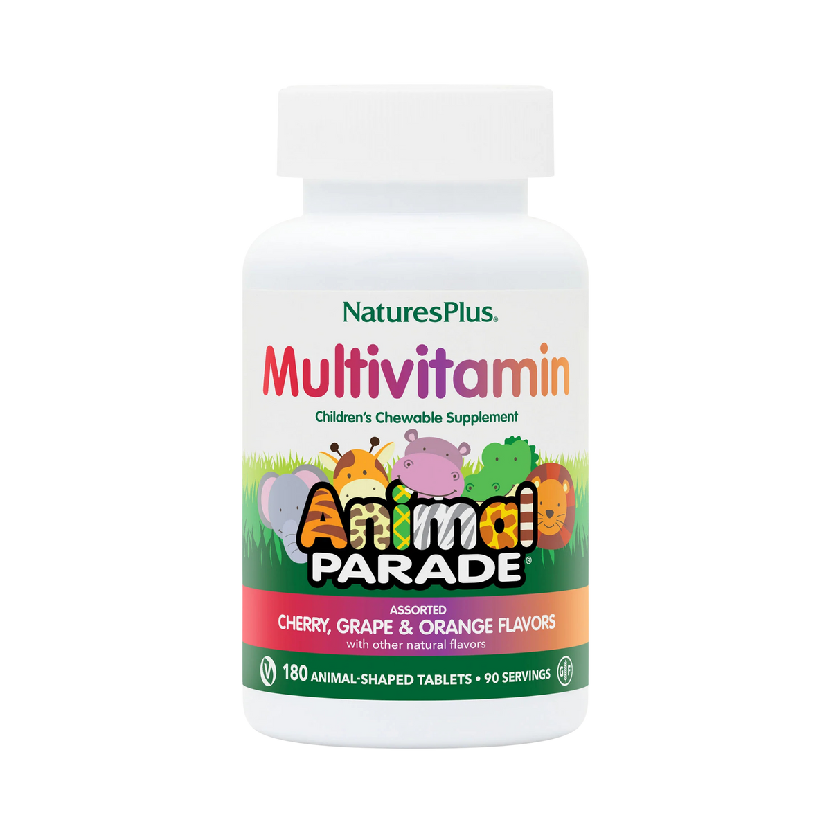 NaturesPlus, Animal Parade, Children's Chewable Multivitamin Supplement, Cherry, Grape & Orange, 180 Animal-Shaped Tablets