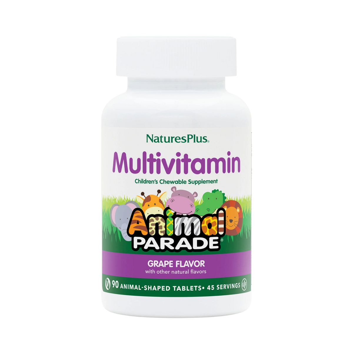 NaturesPlus, Animal Parade, Children's Chewable Multivitamin Supplement, Grape, 90 Animal-Shaped Tablets