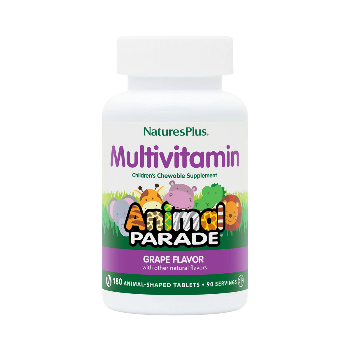 NaturesPlus, Animal Parade, Children's Chewable Multivitamin, Grape, 180 Animal-Shaped Tablets