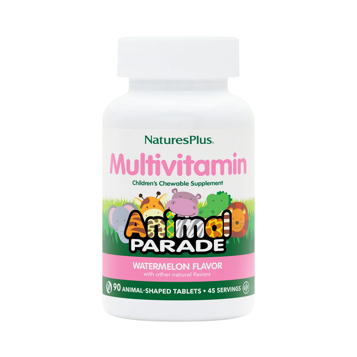 NaturesPlus, Animal Parade, Children's Chewable Multivitamin Supplement, Watermelon, 90 Animal-Shaped Tablets