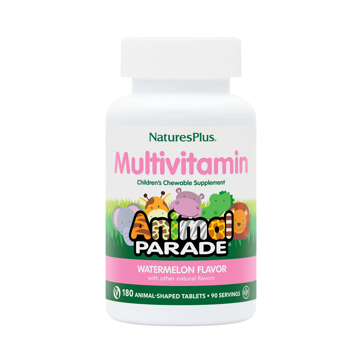 NaturesPlus, Animal Parade, Children's Chewable Supplement, Watermelon, 180 Animal-Shaped Tablets