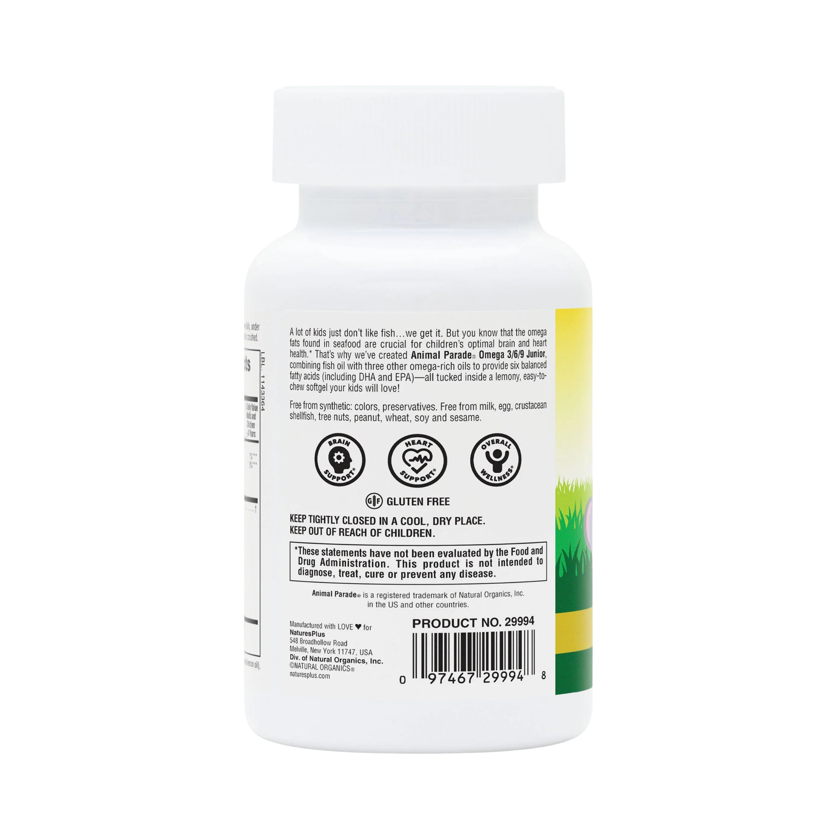 NaturesPlus, Animal Parade, Omega 3/6/9 Junior, Natural Lemon, 90 Chewable Softgels
