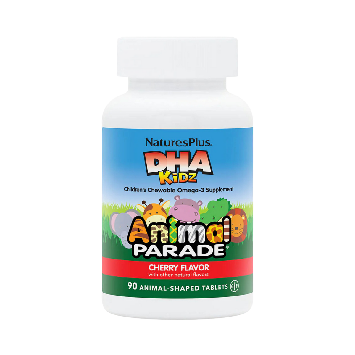 NaturesPlus, Animal Parade, DHA Kids, Children's Chewable Omega-3 Supplement, Cherry, 90 Animal-Shaped Tablets