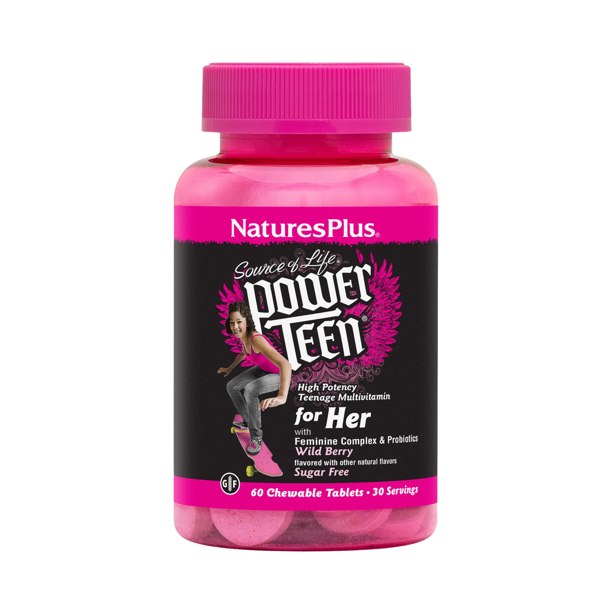 NaturesPlus, Source of Life, Power Teen for Her, Sugar Free, Wild Berry, 60 Chewable Tablets