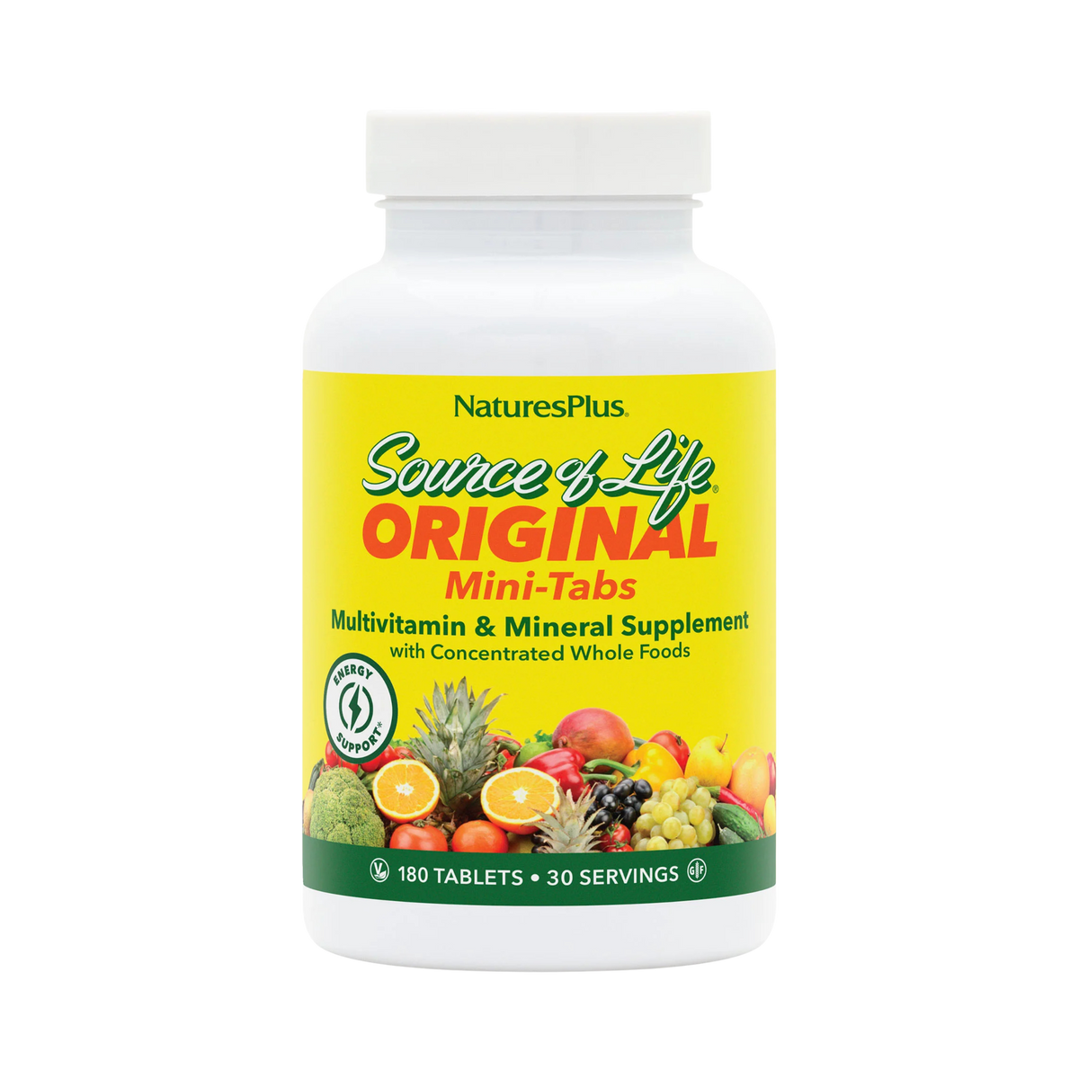 NaturesPlus, Source of Life, Original Mini-Tabs, Multivitamin & Mineral Supplement with Concentrated Whole Foods, 180 Tablets