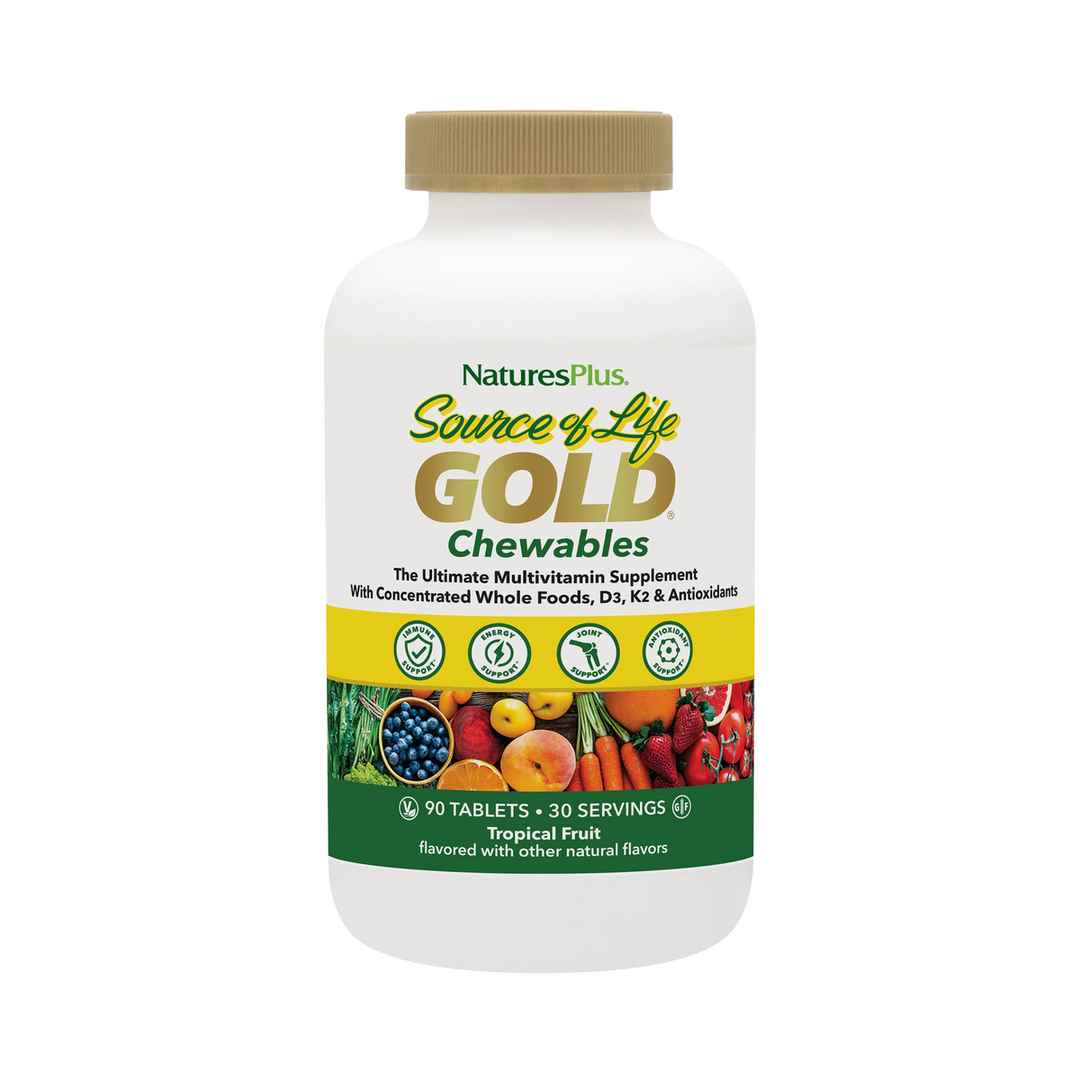 NaturesPlus, Source of Life, Gold Chewables, Delicious Tropical Fruit Flavor, 90 Tablets
