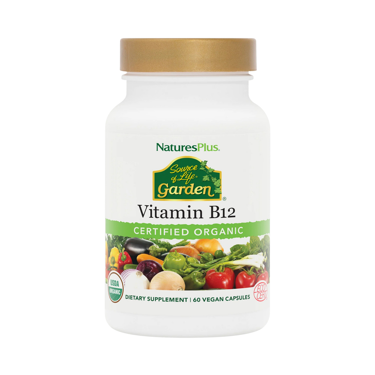 NaturesPlus, Source of Life Garden, Certified Organic Vitamin B12, 60 Vegan Capsules