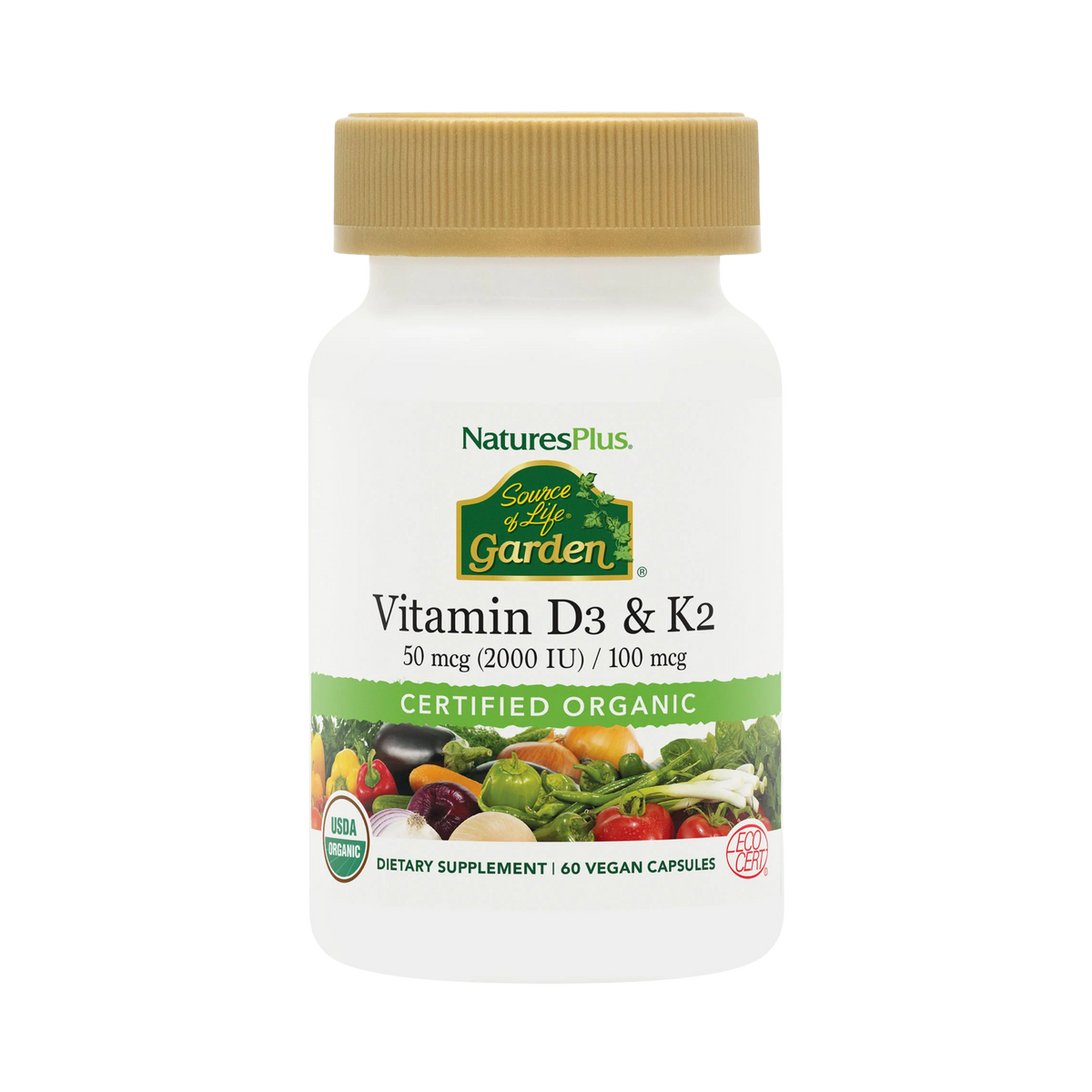 NaturesPlus, Source of Life Garden, Vit D3 & K2, 60 Vegan Capsules