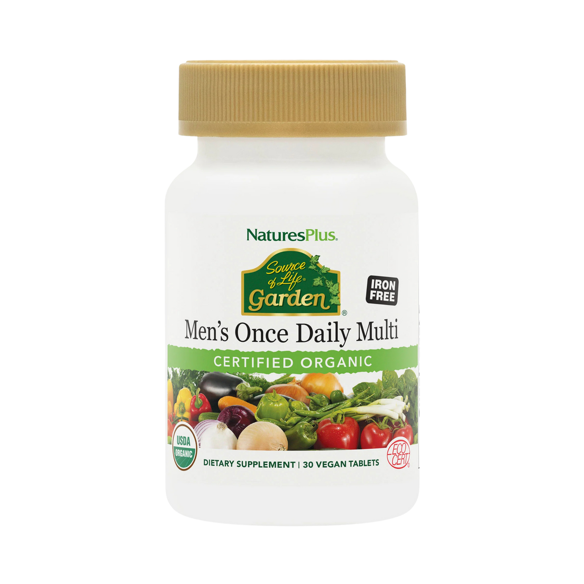 NaturesPlus, Source of Life Garden, Organic Men's Once Daily Multi, Iron Free, 30 Vegan Tablets