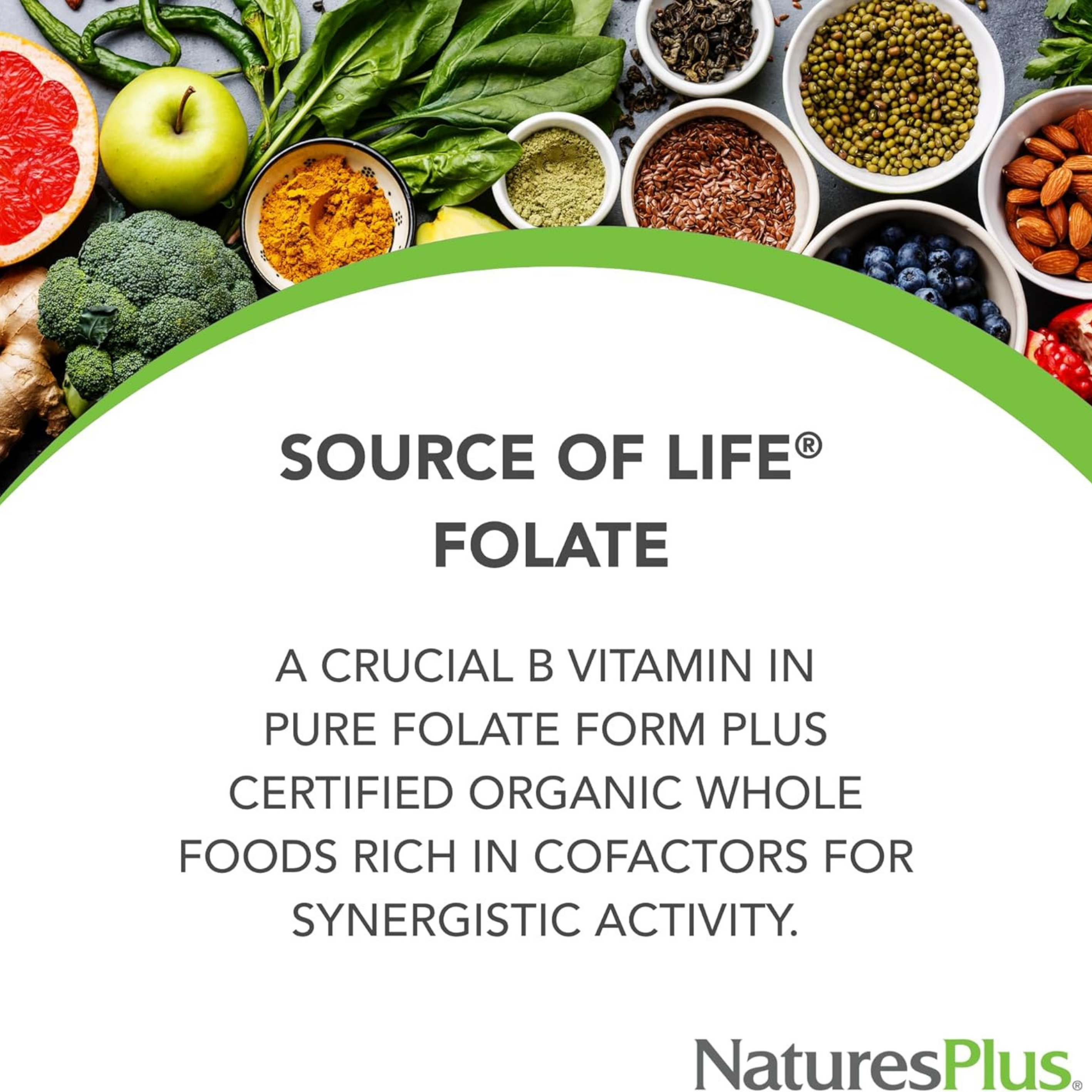 NaturesPlus, Source of Life, Garden, Folate, 60 Vegan Capsules