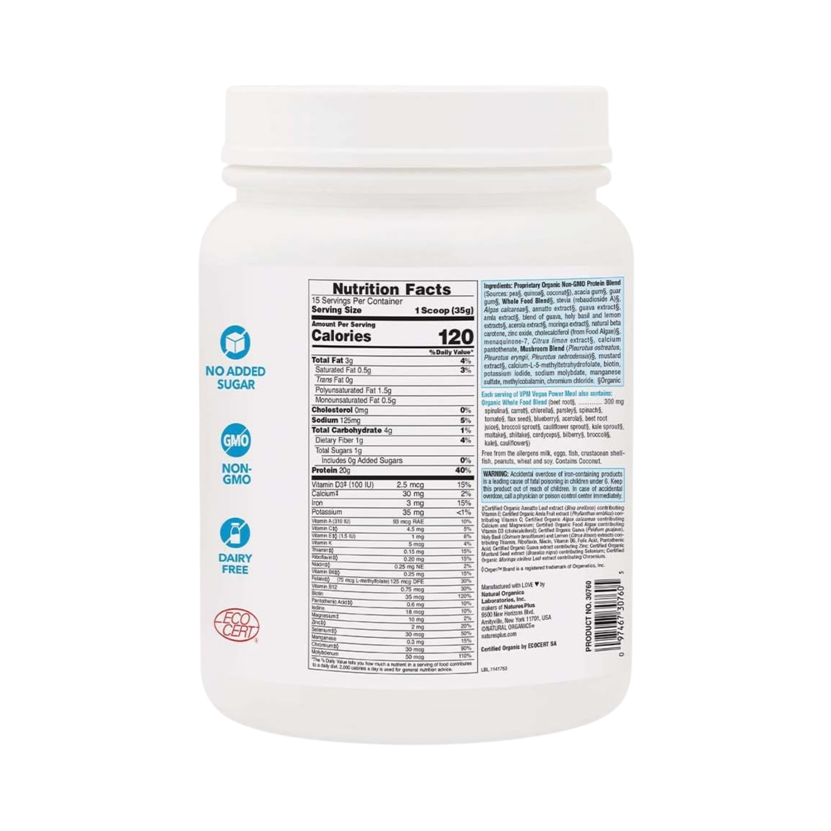 NaturesPlus, VPM Clean Protein, Unflavored, 1.16 Lbs