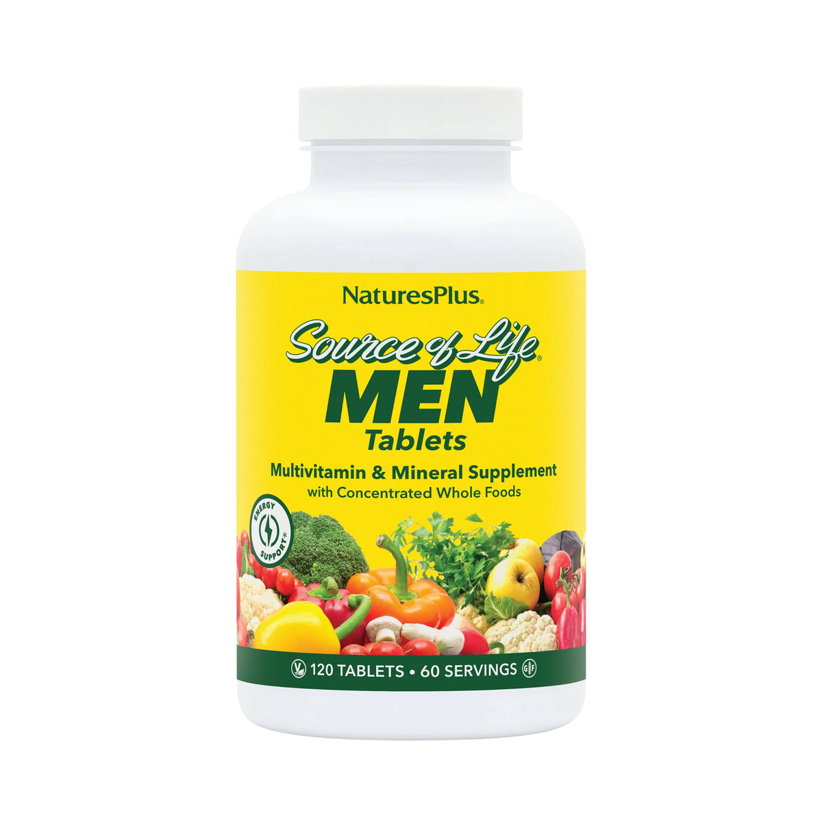NaturesPlus, Source of Life Men, Multivitamin & Mineral Supplement with Concentrated Whole Foods, Iron-Free, 120 Tablets