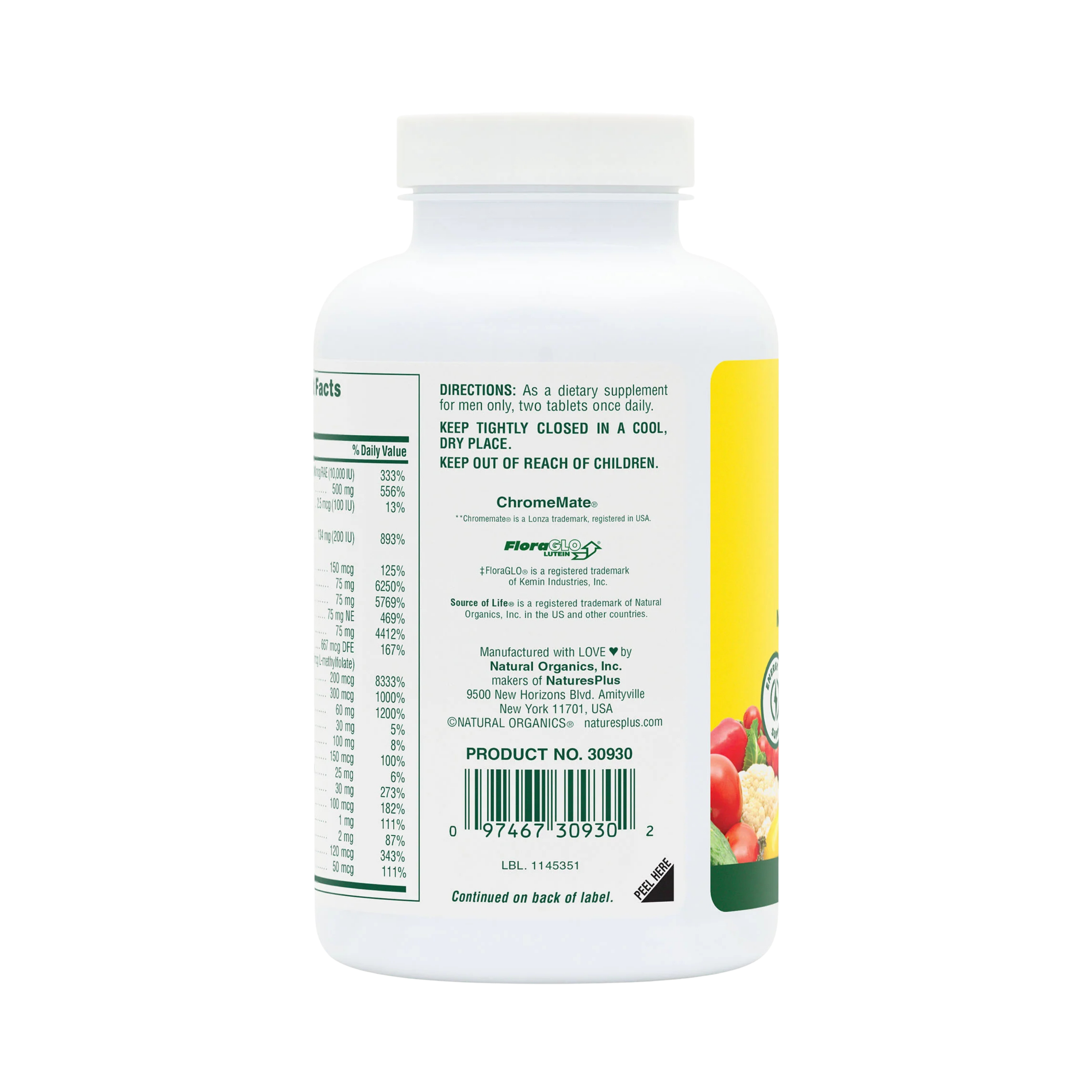 NaturesPlus, Source of Life Men, Multivitamin & Mineral Supplement with Concentrated Whole Foods, Iron-Free, 120 Tablets