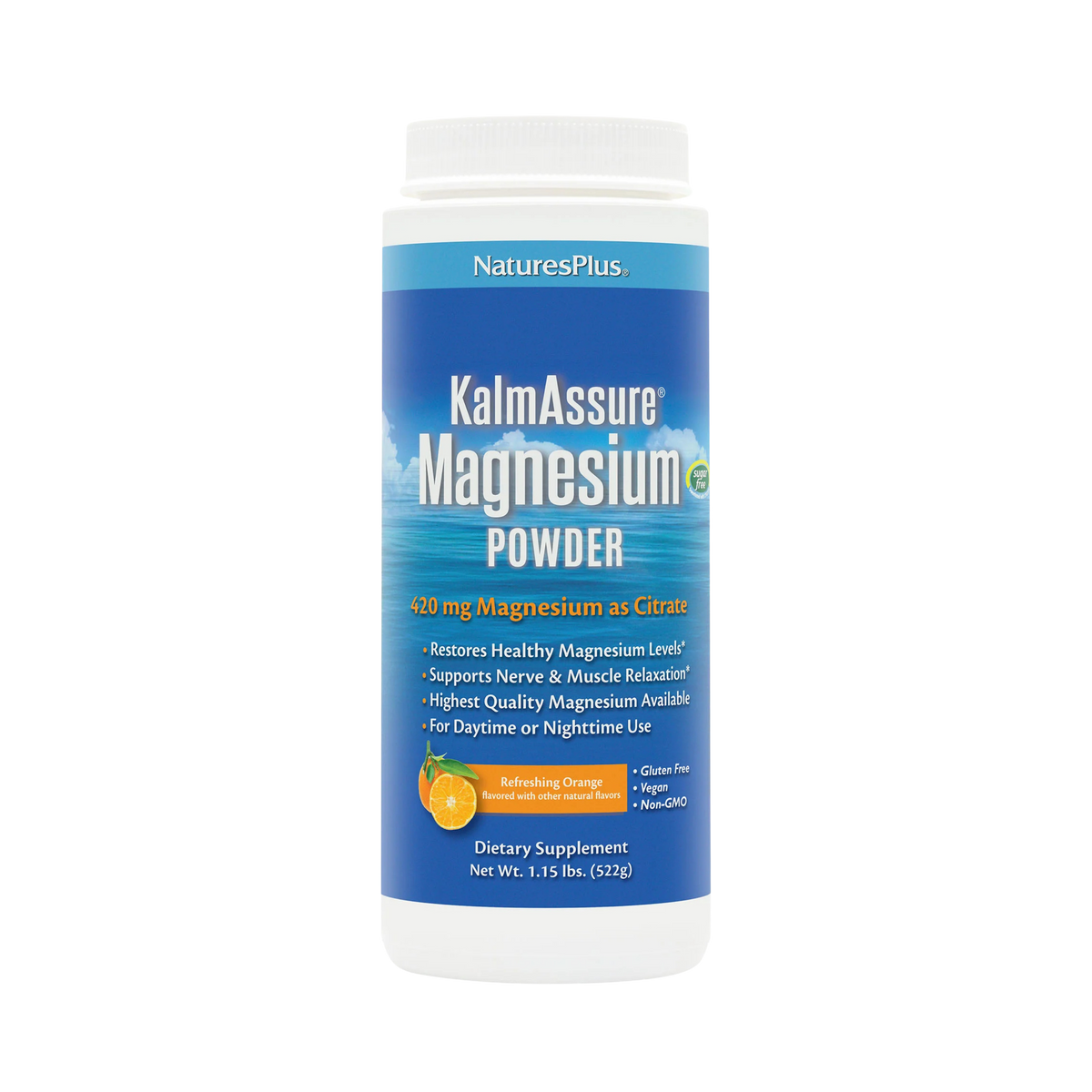 NaturesPlus, KalmAssure, Magnesium Powder, Refreshing Natural Orange, 1.15 lLbs