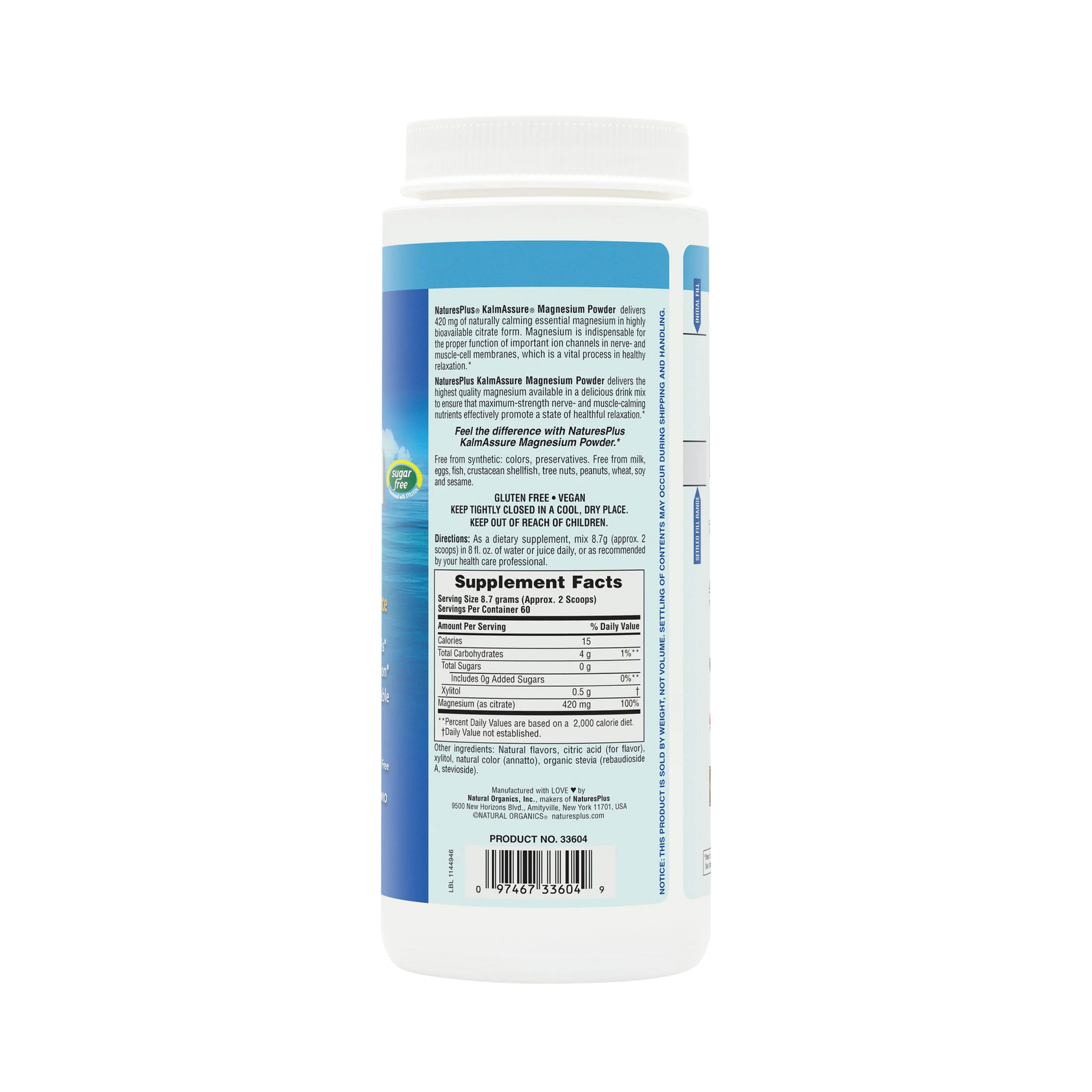 NaturesPlus, KalmAssure, Magnesium Powder, Refreshing Natural Orange, 1.15 lLbs