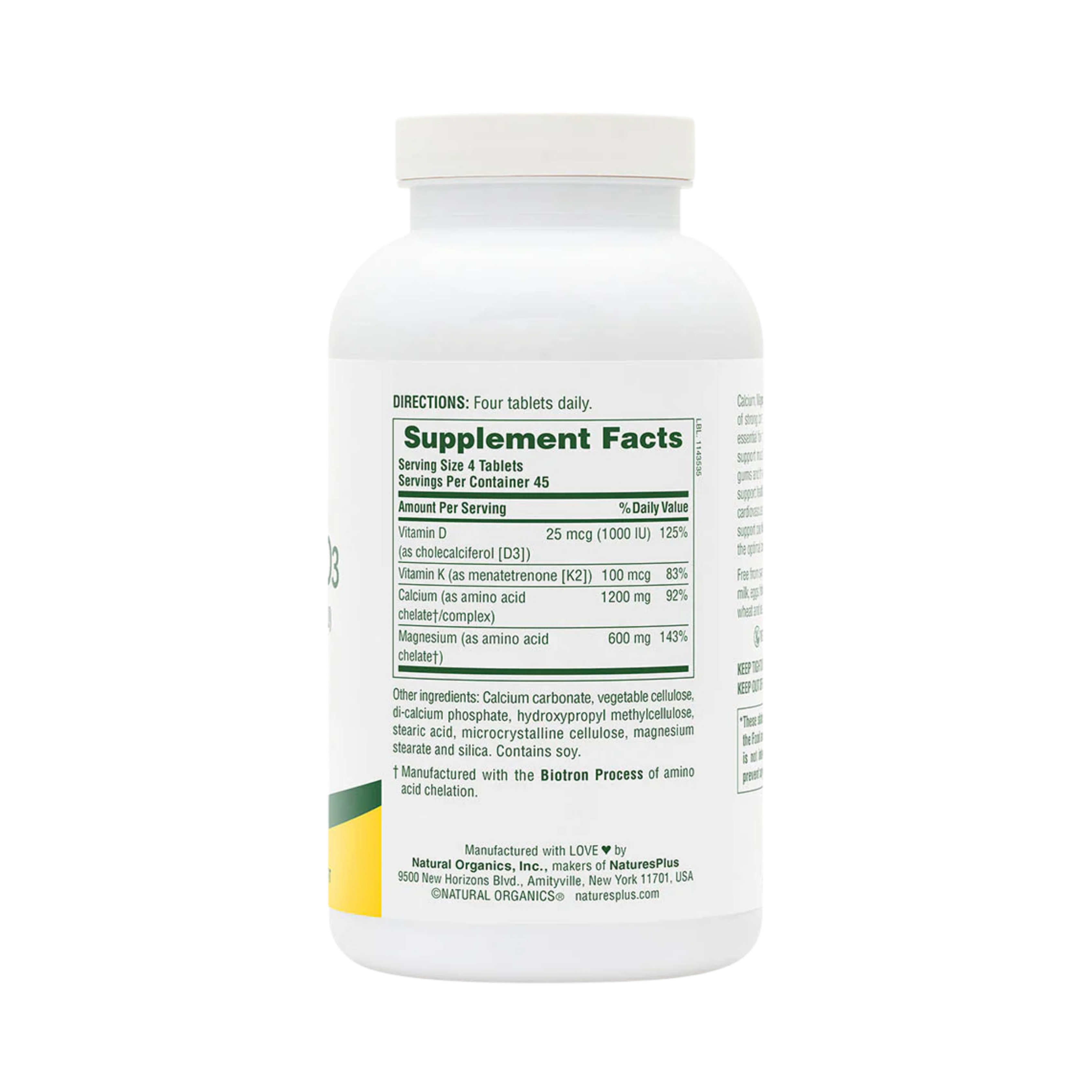 NaturesPlus, Cal/Mag/Vit D3 with Vitamin K2, 180 Tablets