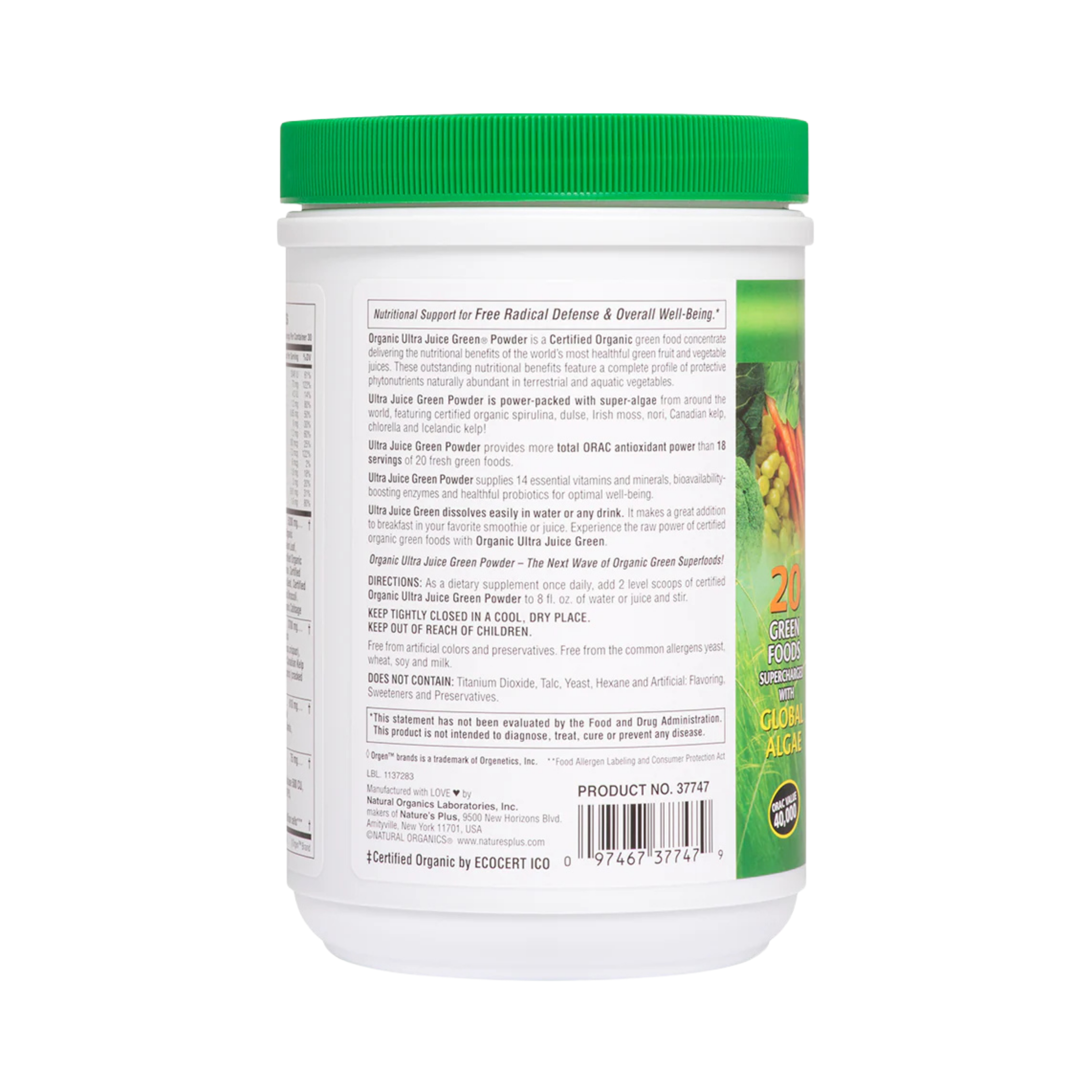 NaturesPlus, Organic Ultra Juice Green Powder, 0.66 Lb