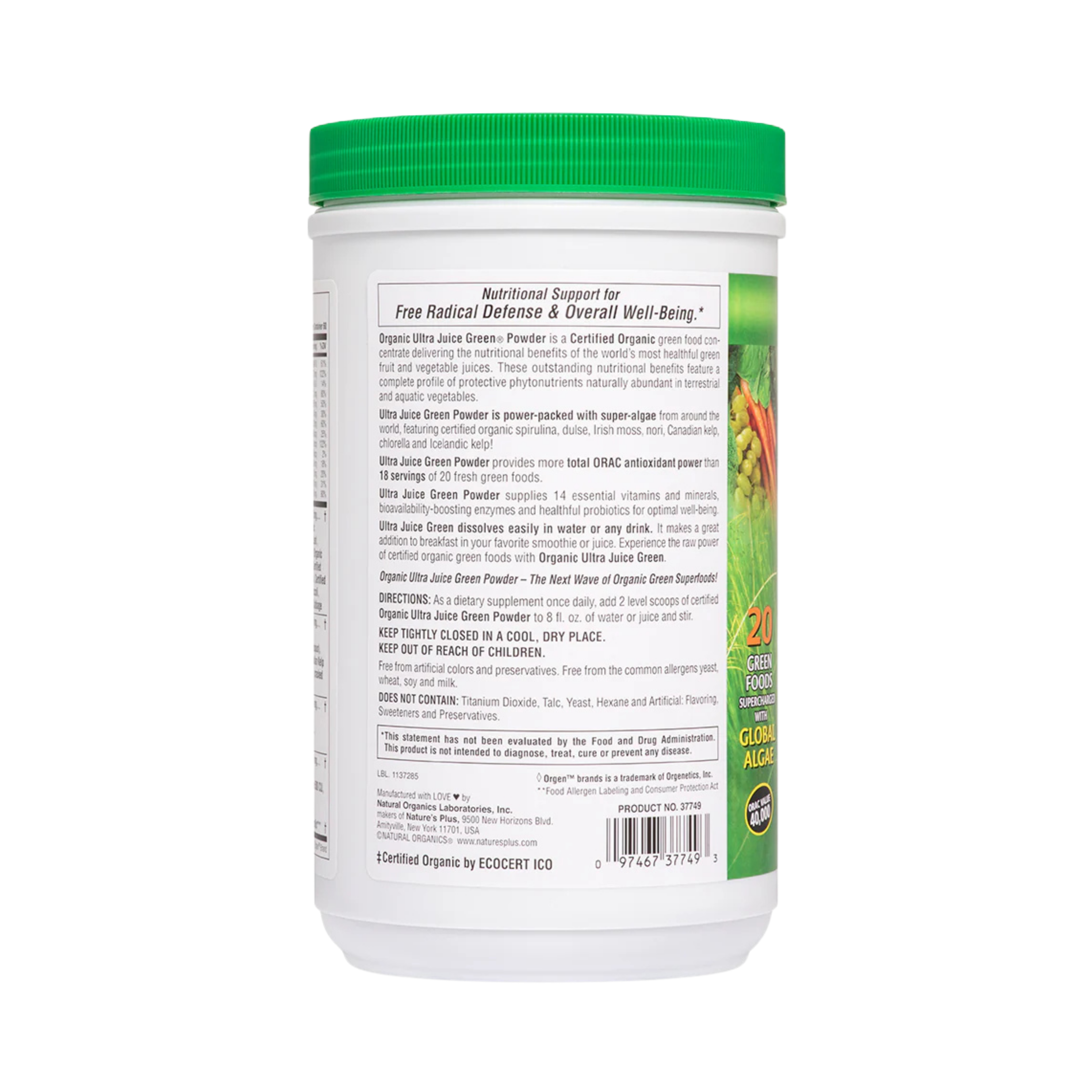 NaturesPlus, Organic Ultra Juice Green Powder, 1.32 Lbs