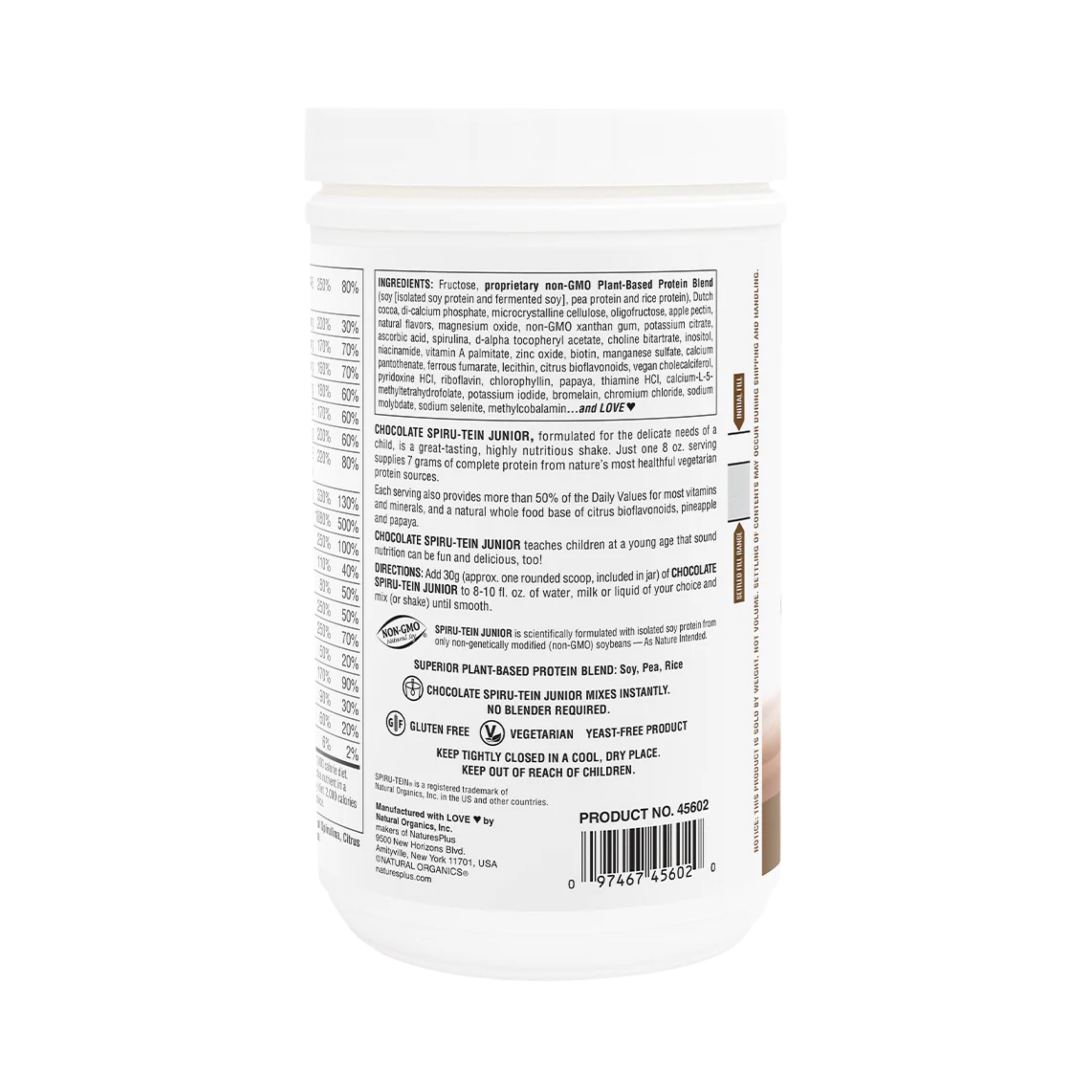 NaturesPlus, Spiru-Tein Junior, Nutritious Thick Shake Mix For Kids, Chocolate, 1 Lb