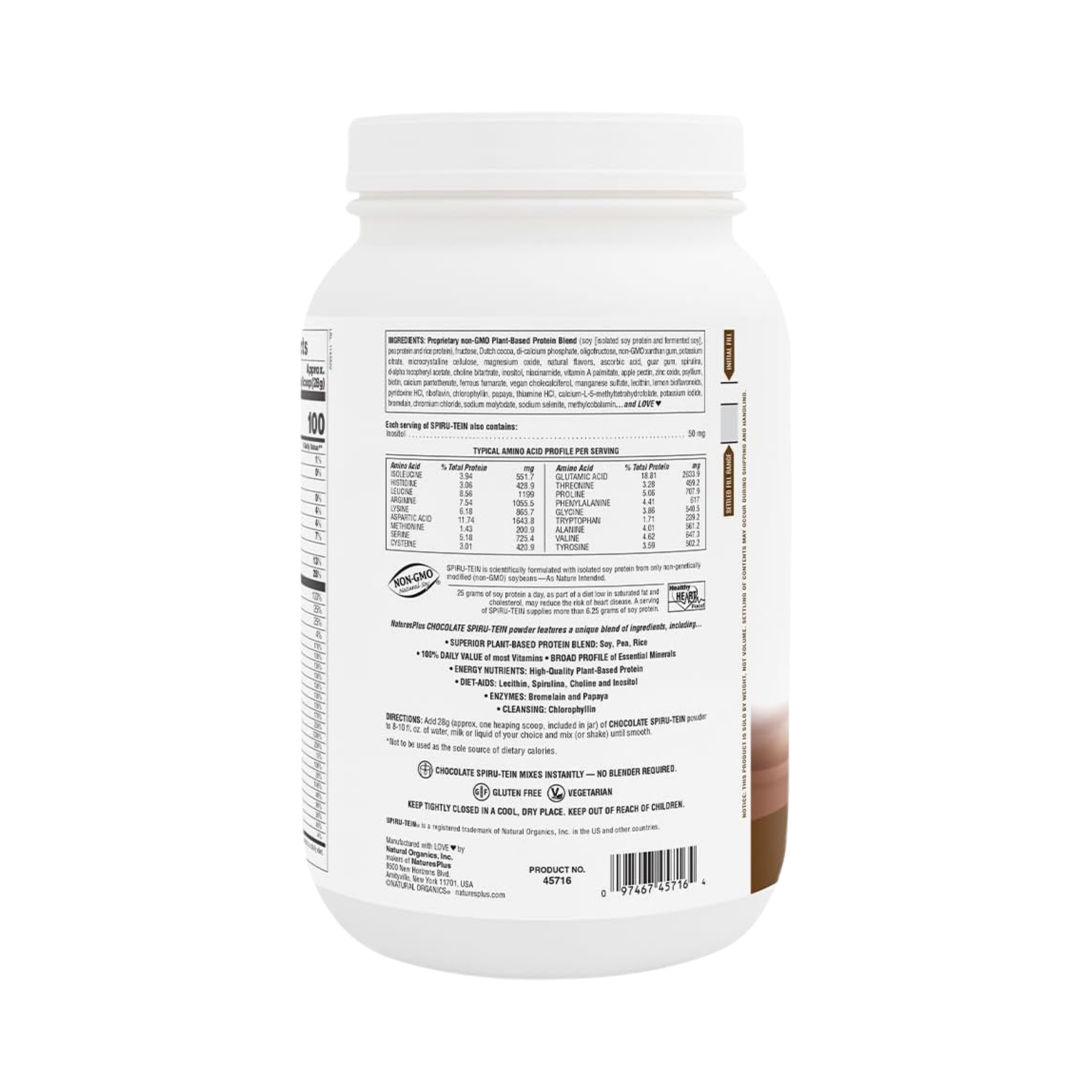 NaturesPlus, Spiru-Tein, Protein Powder Meal, Chocolate, 3.7 Lbs