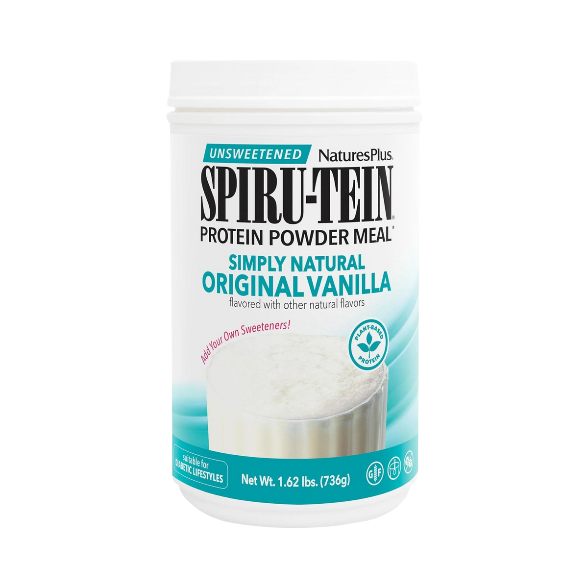 NaturesPlus, Spiru-Tein, Protein Powder Meal, Unsweetened, Vanilla, 1.62 Lbs
