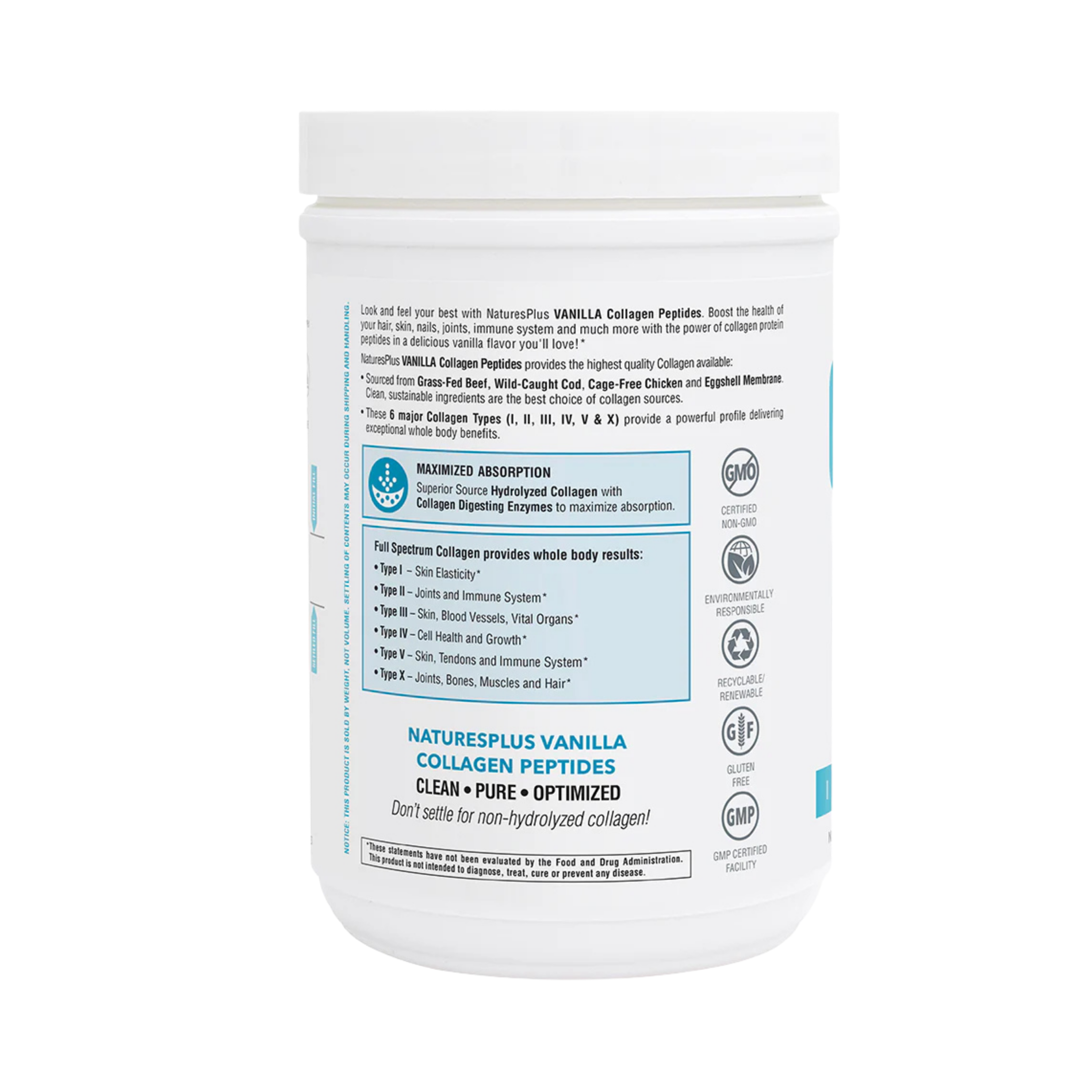NaturesPlus, Collagen Peptides, Vanilla, 0.8 Lb