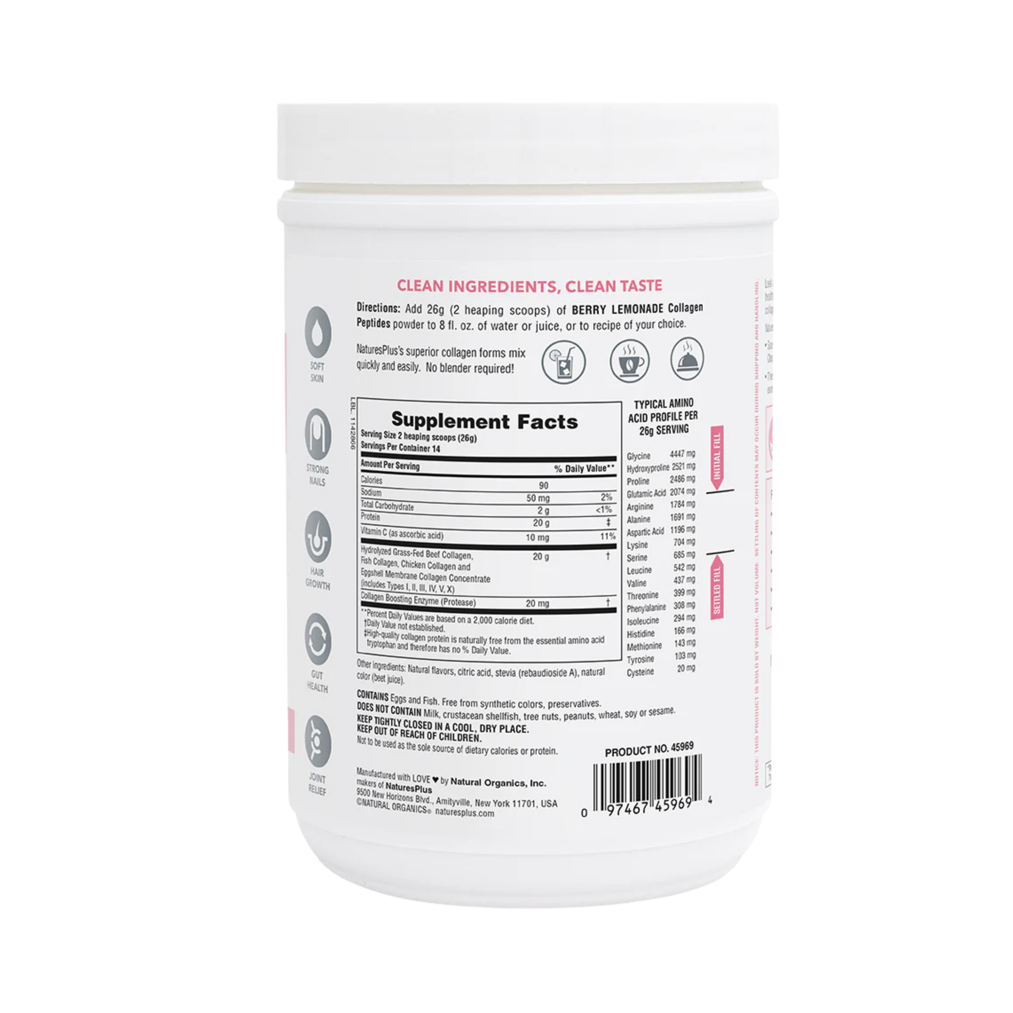 NaturesPlus, Collagen Peptides, Berry Lemonade, 0.8 Lbs