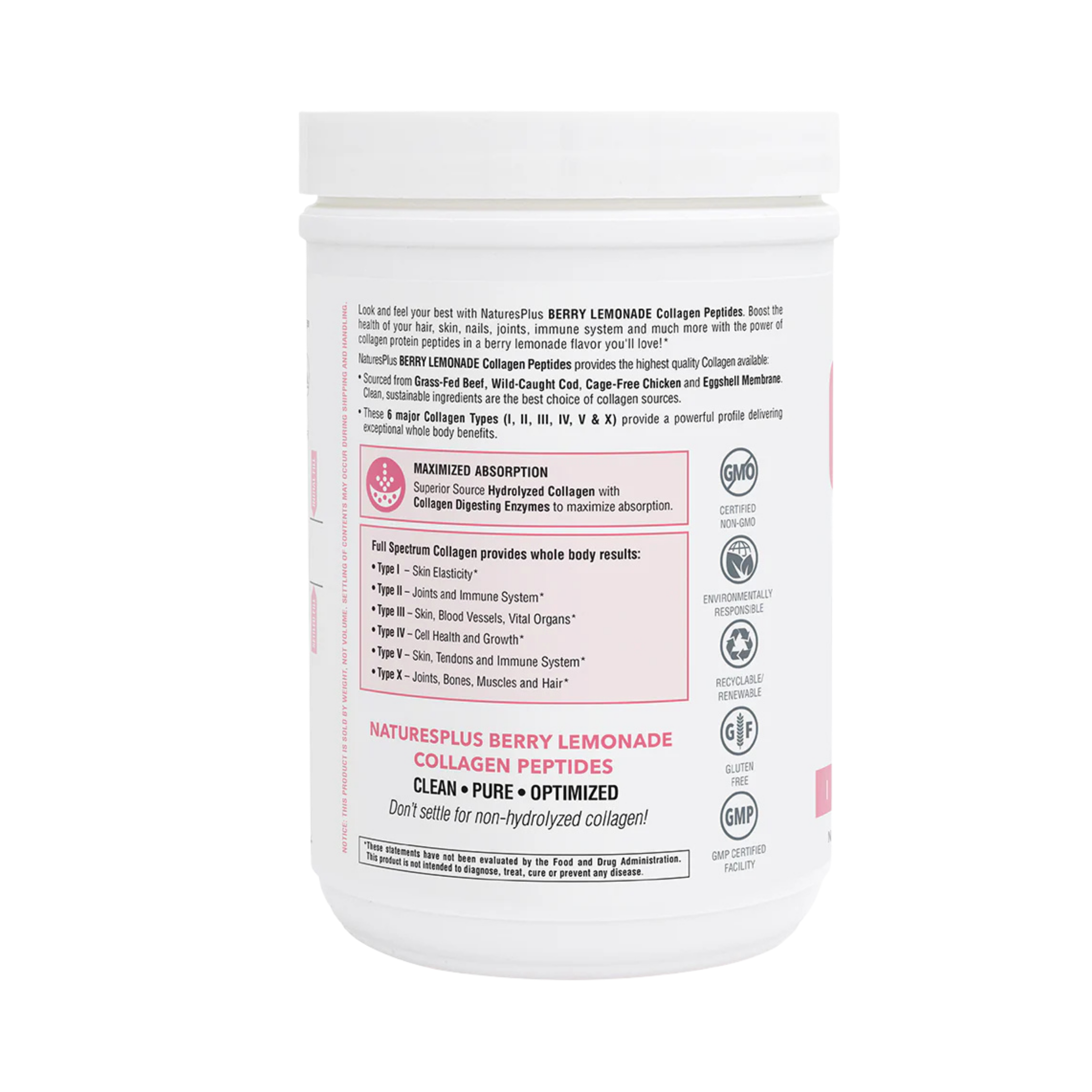NaturesPlus, Collagen Peptides, Berry Lemonade, 0.8 Lbs