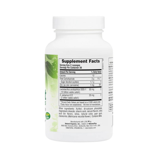 NaturesPlus, Adult's Ear, Nose & Throat Lozenges with K12 Probiotics, Natural Tropical Cherry-Berry, 60 Lozenges