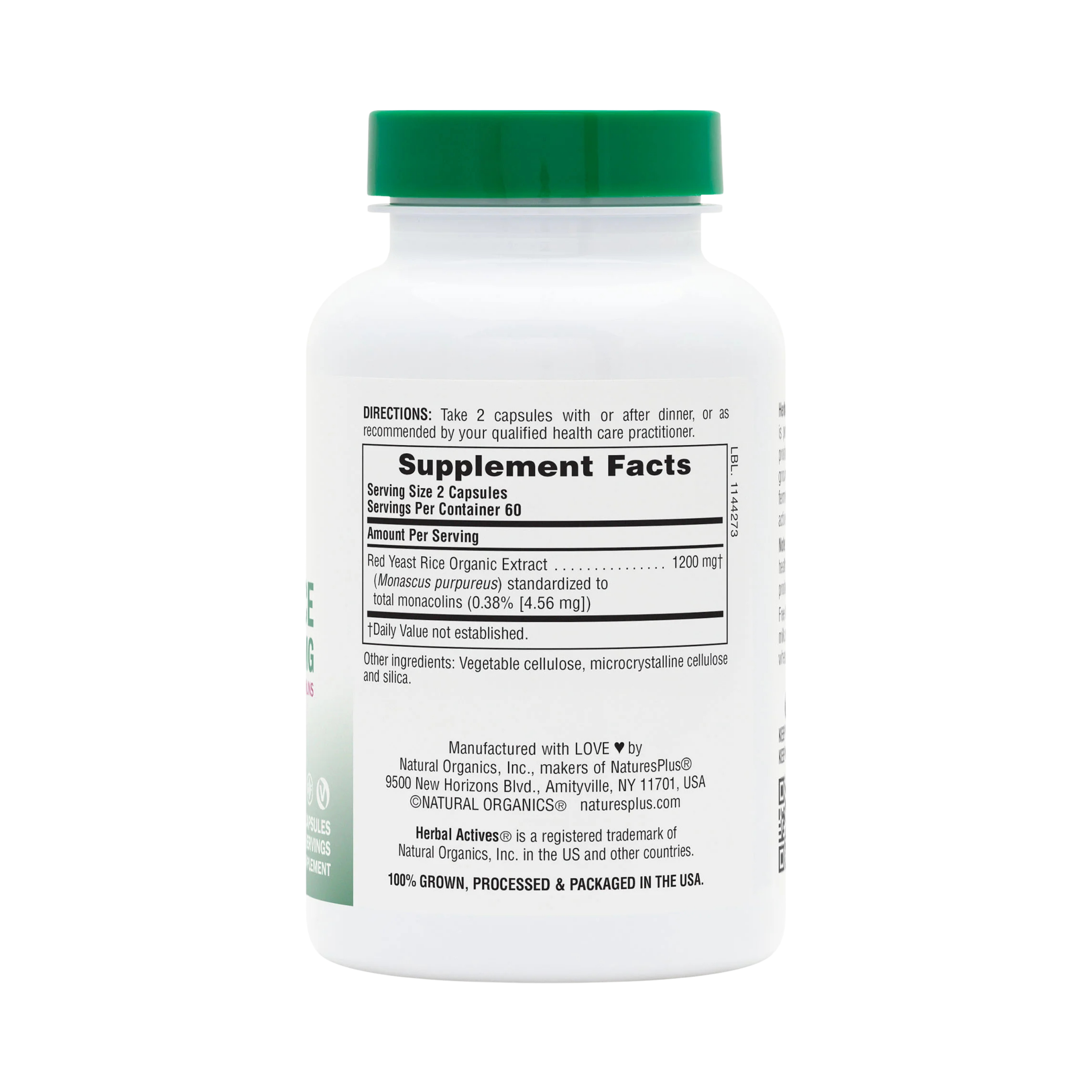 NaturesPlus, Herbal Actives Red Yeast Rice, 1200 Mg, 120 Vegan Capsules
