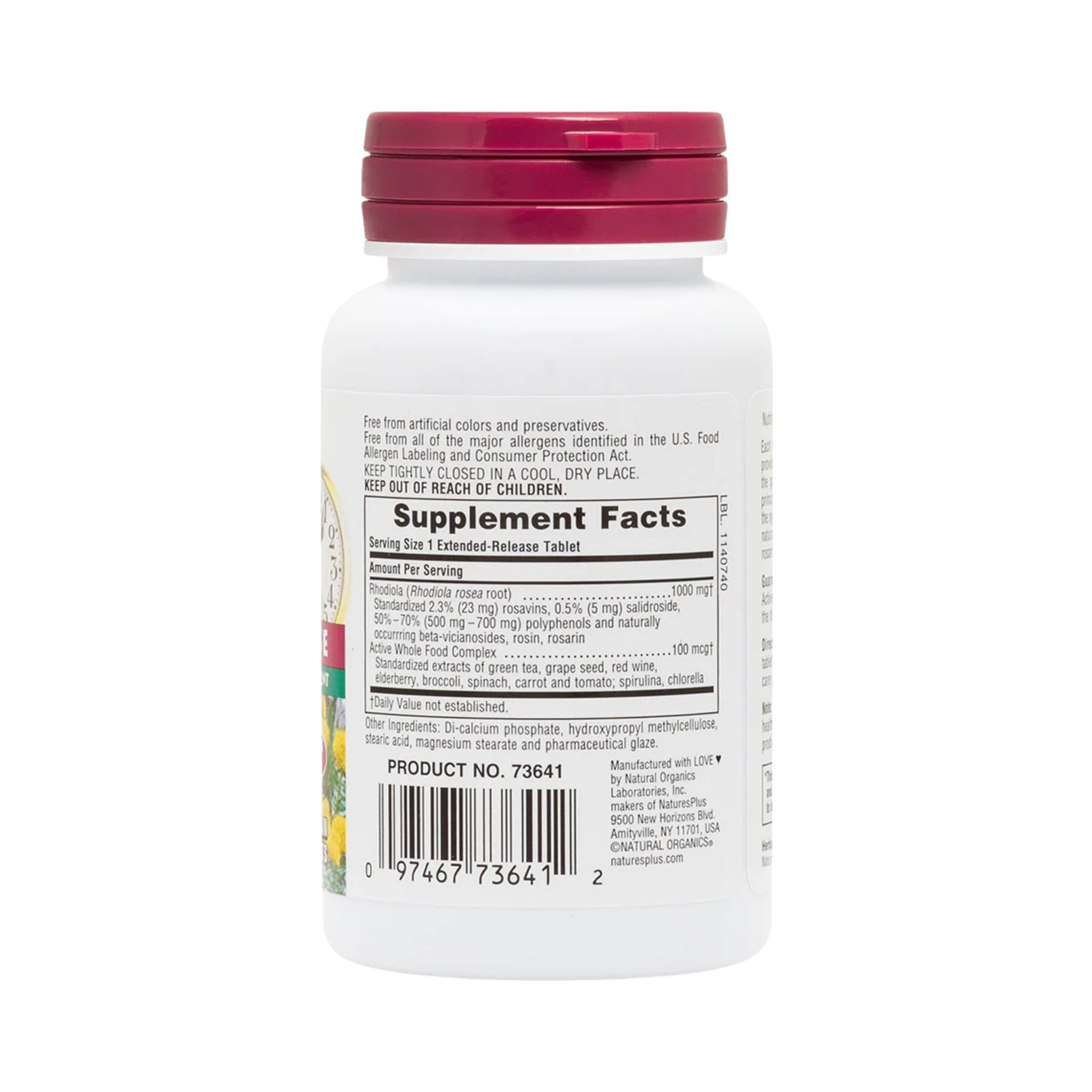 NaturesPlus, Herbal Actives, Rhodiola, Extended Release, 1,000 Mg, 30 Vegetarian Tablets