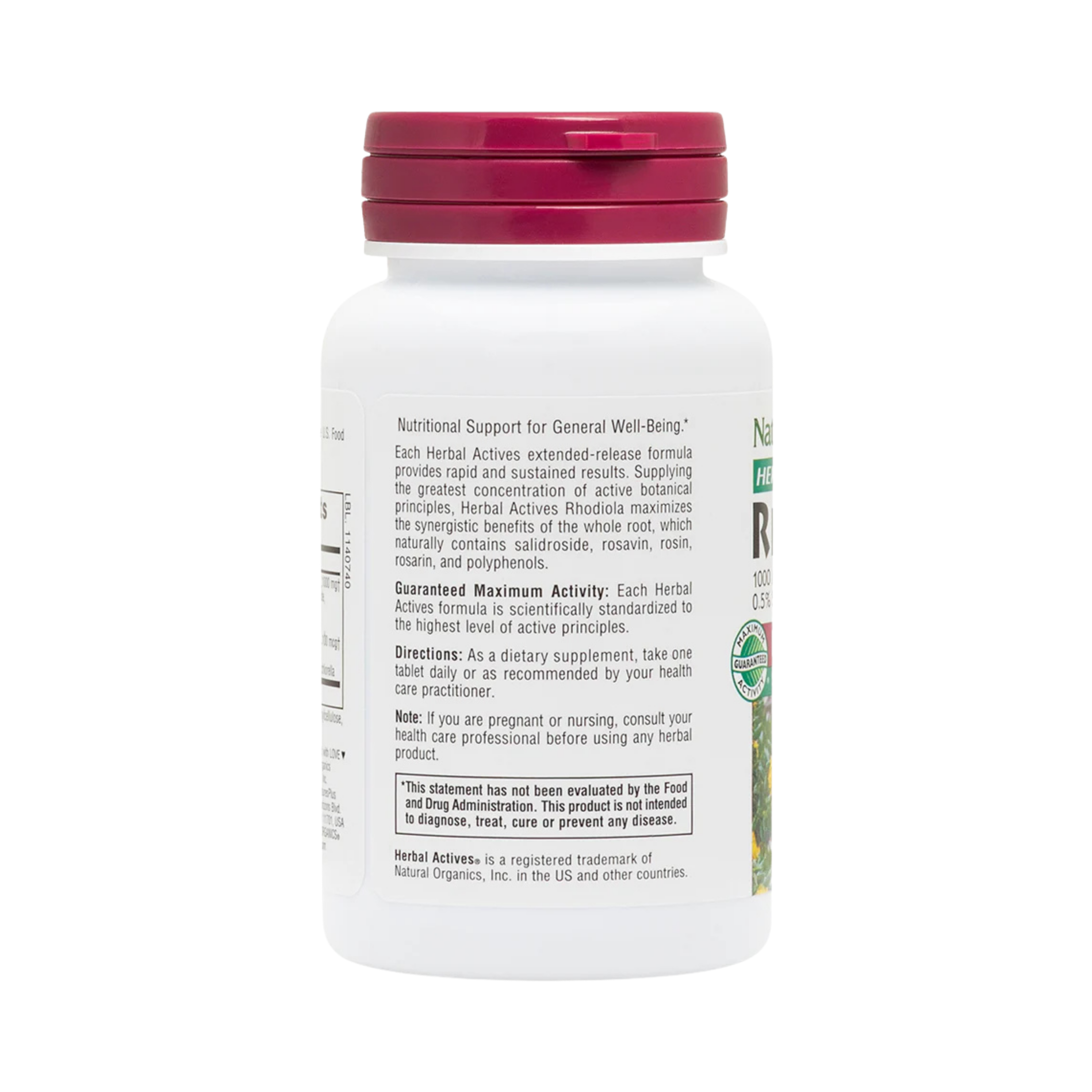 NaturesPlus, Herbal Actives, Rhodiola, Extended Release, 1,000 Mg, 30 Vegetarian Tablets