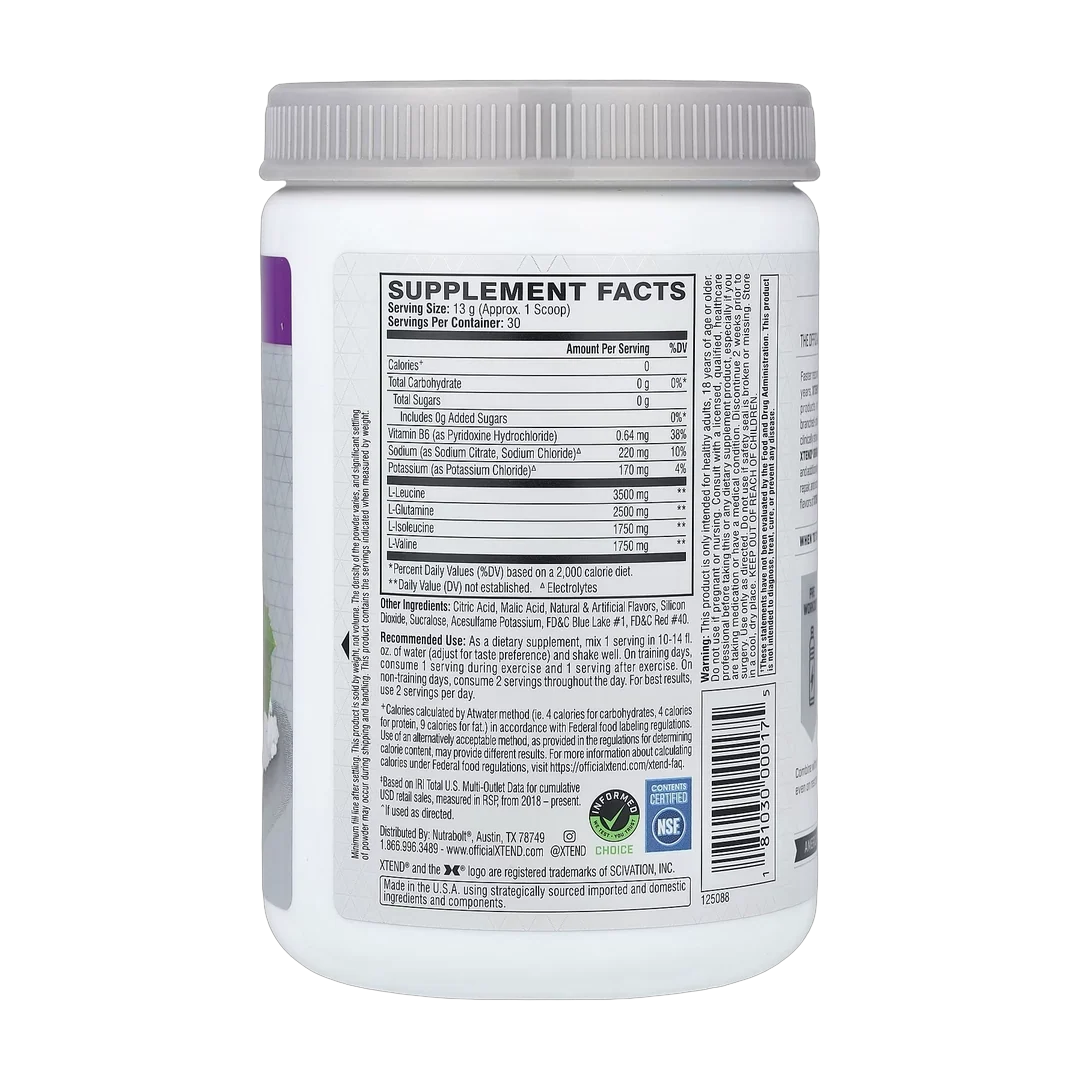 XTEND, 7G BCAA, Glacial Grape, 13.8 oz (390 g)
