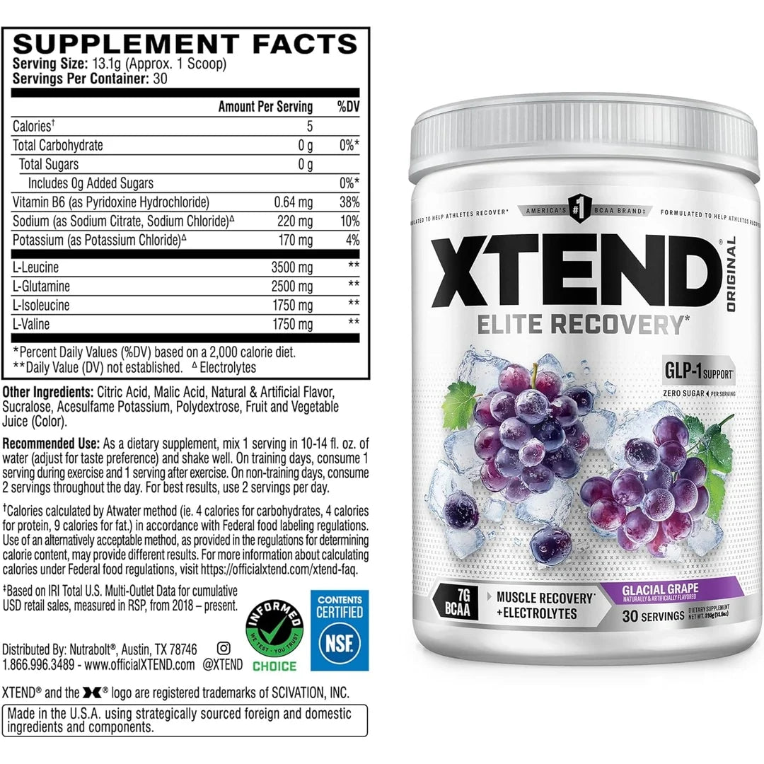 XTEND, 7G BCAA, Glacial Grape, 13.8 oz (390 g)