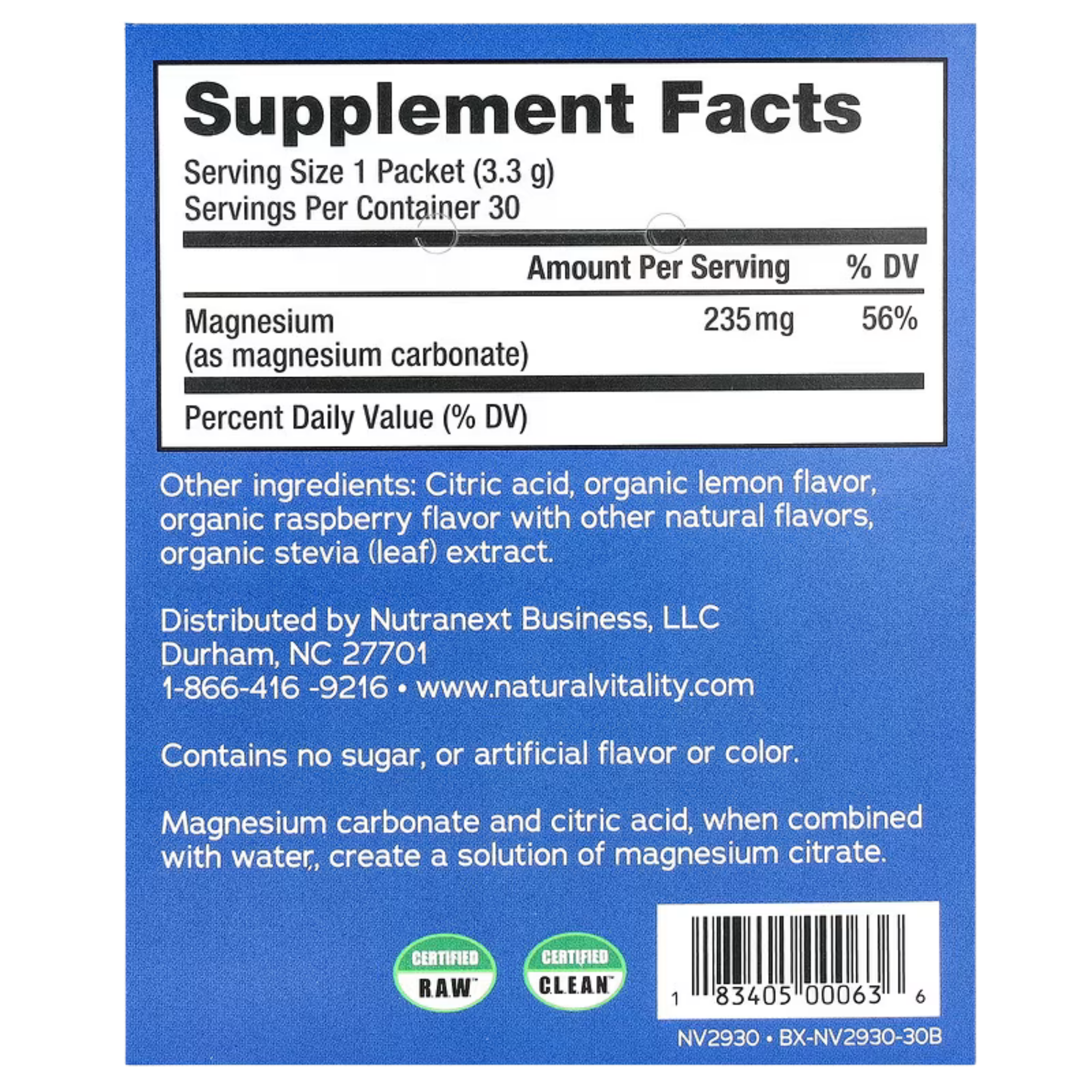Natural Vitality, CALM, Magnesium Supplement Drink Mix, Raspberry-Lemon, 30 Packets, 0.12 oz