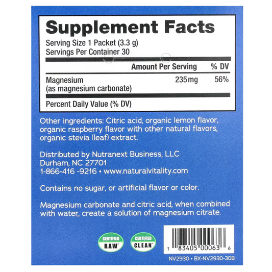 Natural Vitality, CALM, Magnesium Supplement Drink Mix, Raspberry-Lemon, 30 Packets, 0.12 oz