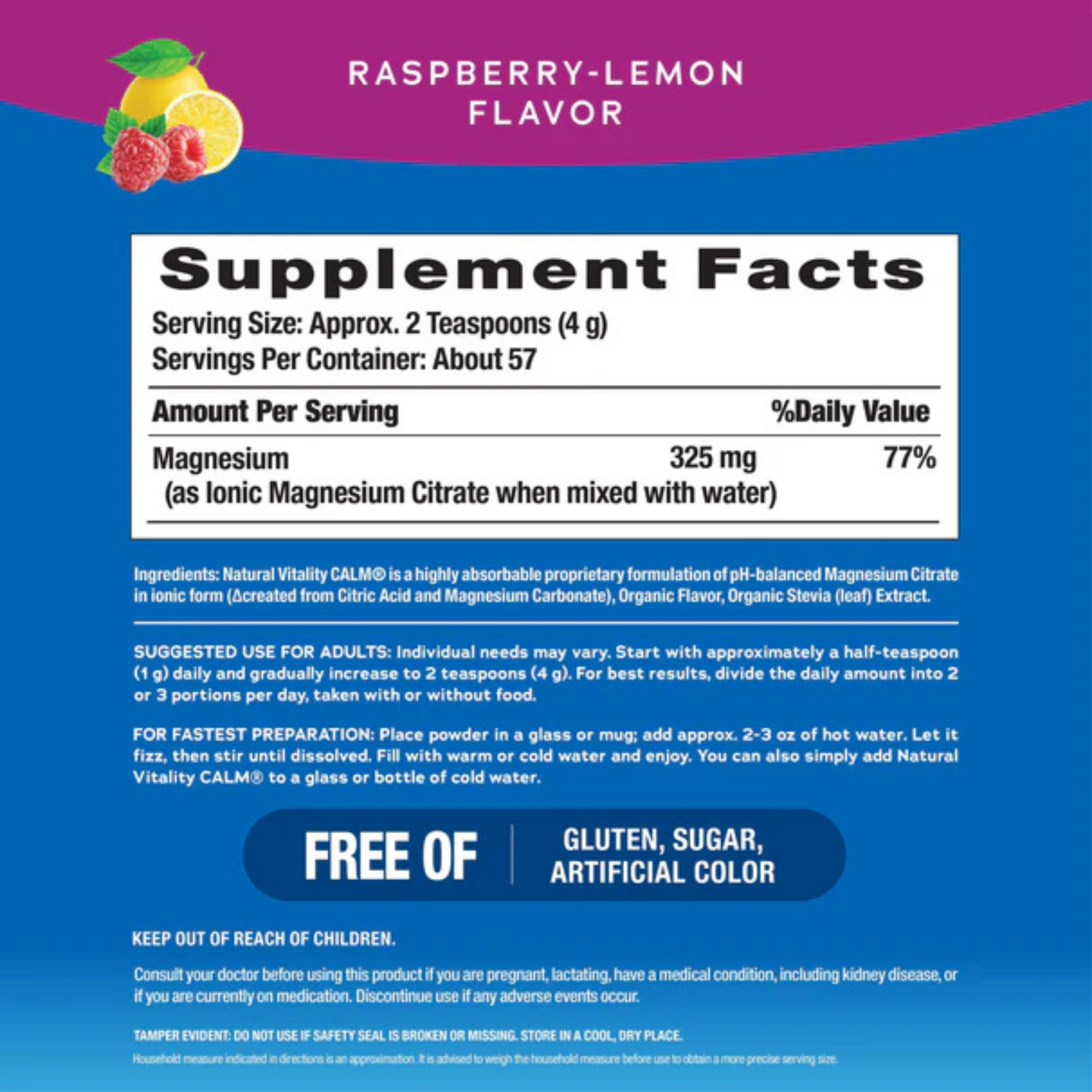 Natural Vitality, CALM, Relaxing Drink Mix, Raspberry-Lemon, 8 oz, 227 g