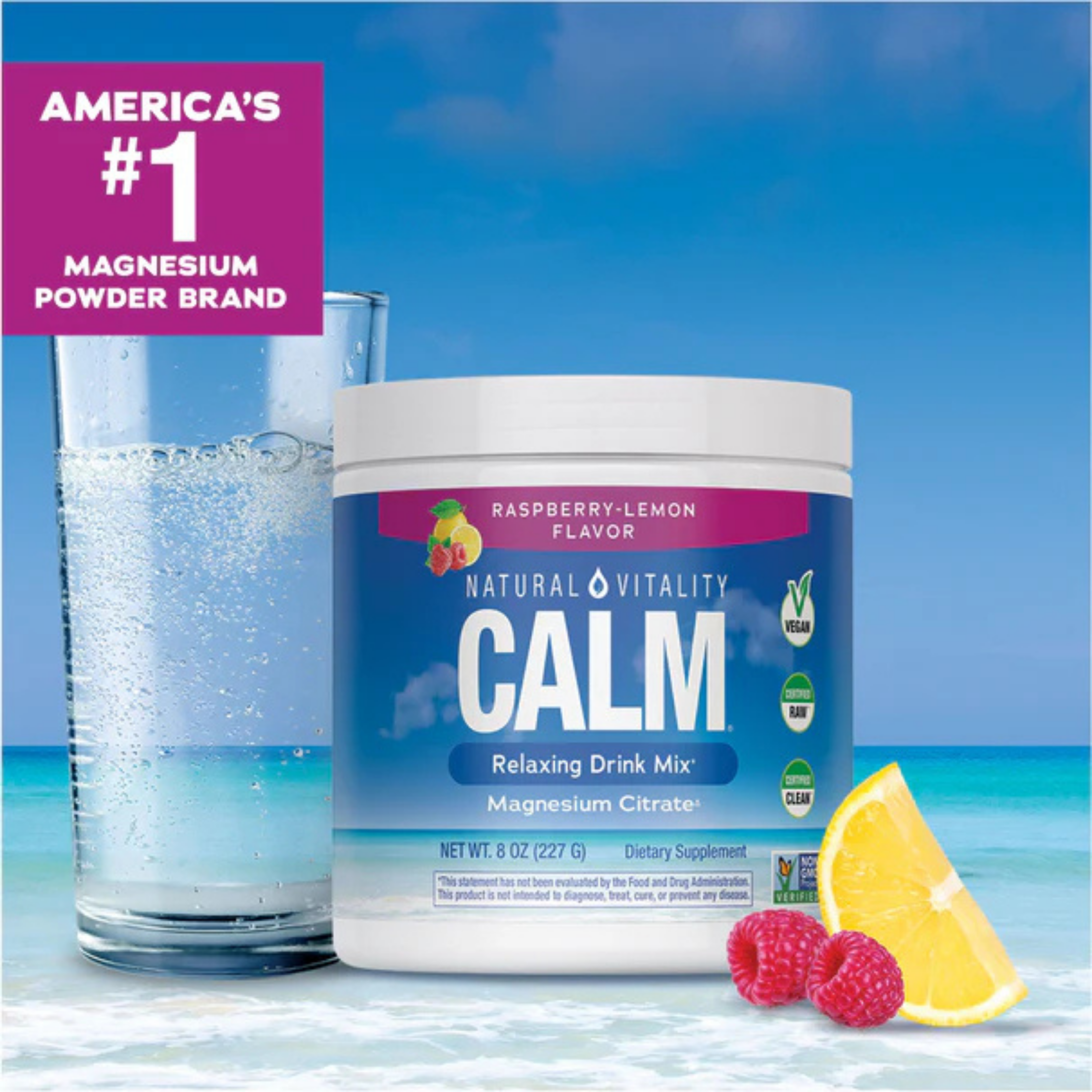 Natural Vitality, CALM, Relaxing Drink Mix, Raspberry-Lemon, 8 oz, 227 g