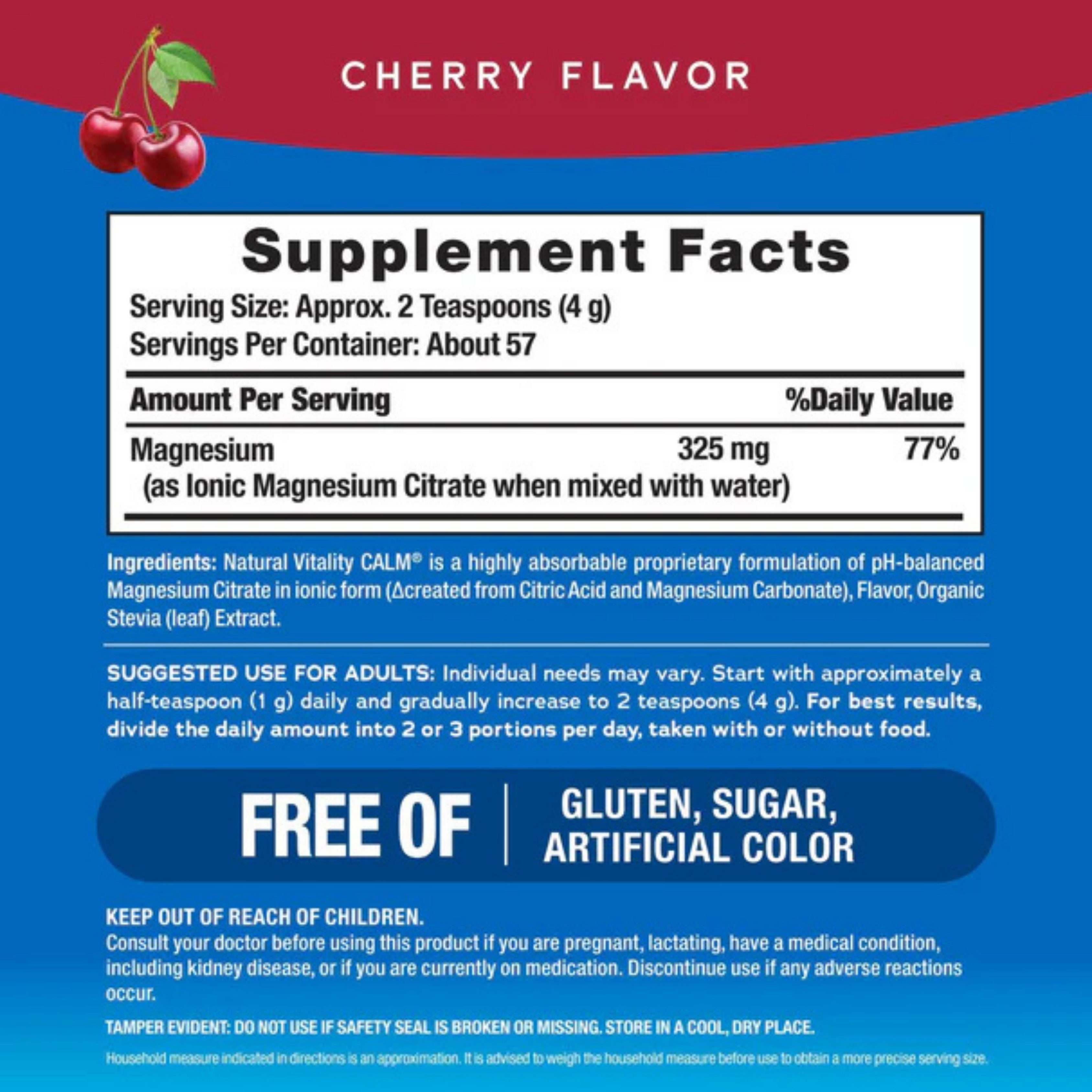 Natural Vitality, CALM, Magnesium Citrate + Glycinate Relaxing Drink Mix, Cherry, 8 oz, 227 g