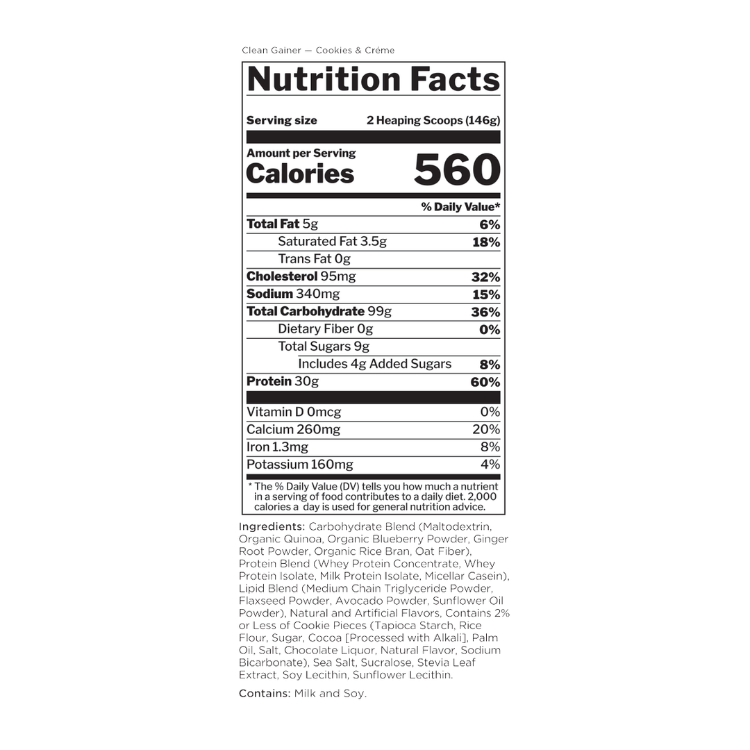 Rule One Proteins, Clean Gainer™, Cookies & Cream, 4.83 lb (2.19 kg)