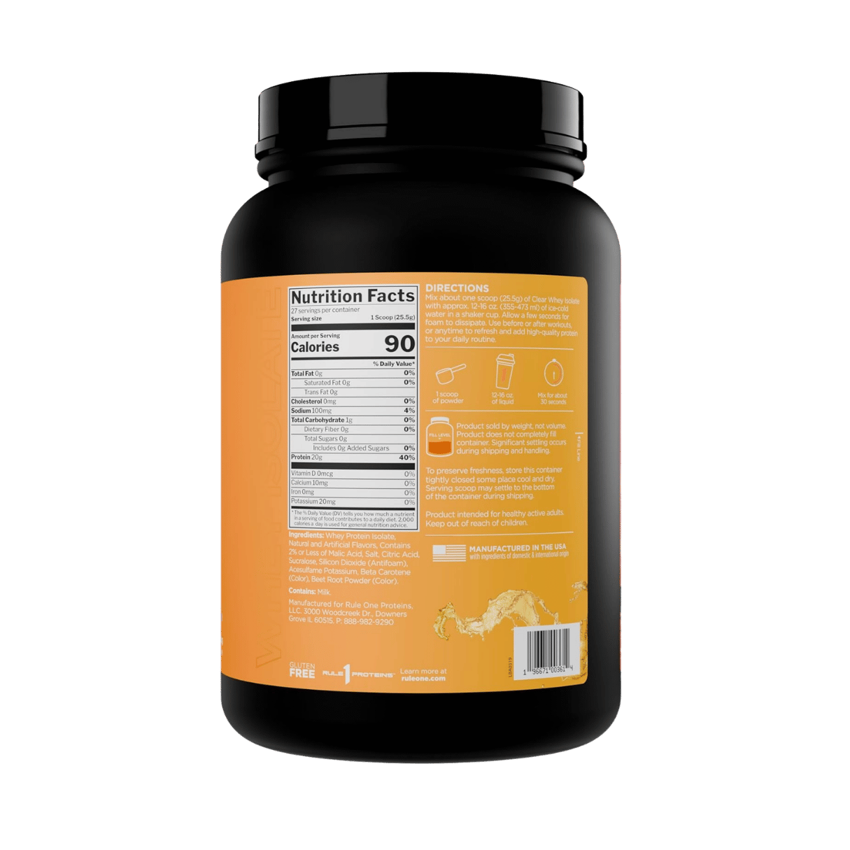 Rule One Proteins, Clear Whey Isolate, Peach Mango, 1.52 lb (689 g)