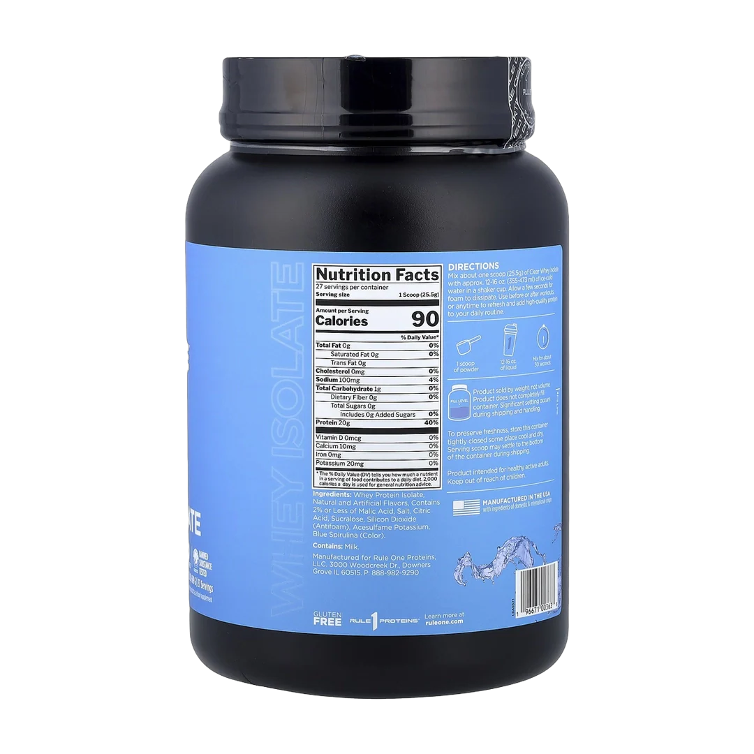 Rule One Proteins, Clear Whey Isolate, Blue Raspberry, 1.52 lb (689 g)